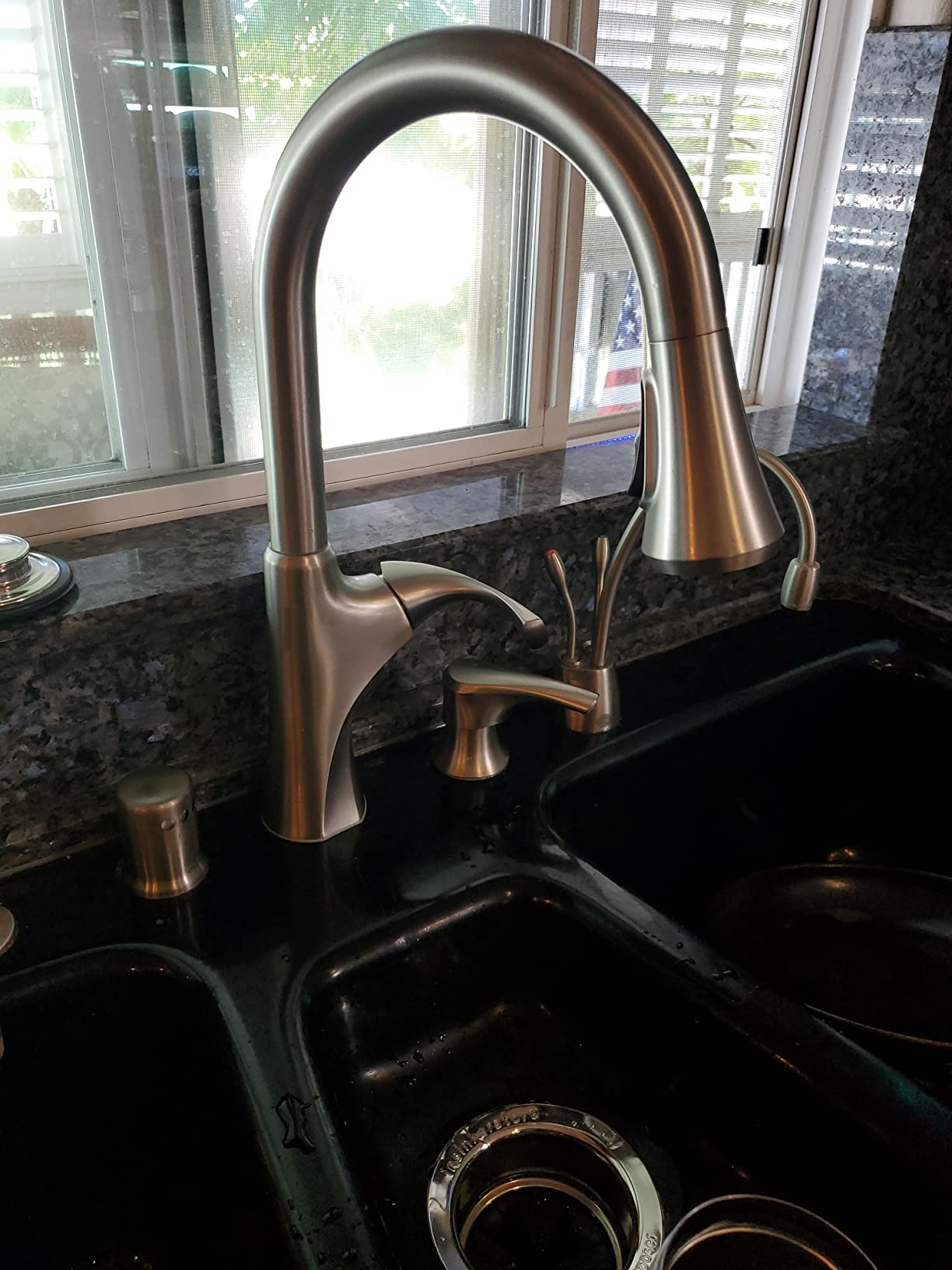 Pfister Miri Kitchen Faucet with Pull Down Sprayer and Soap Dispenser, Single Handle, High Arc, Spot Defense Stainless Steel Finish, F5297MRGS customer photo 1