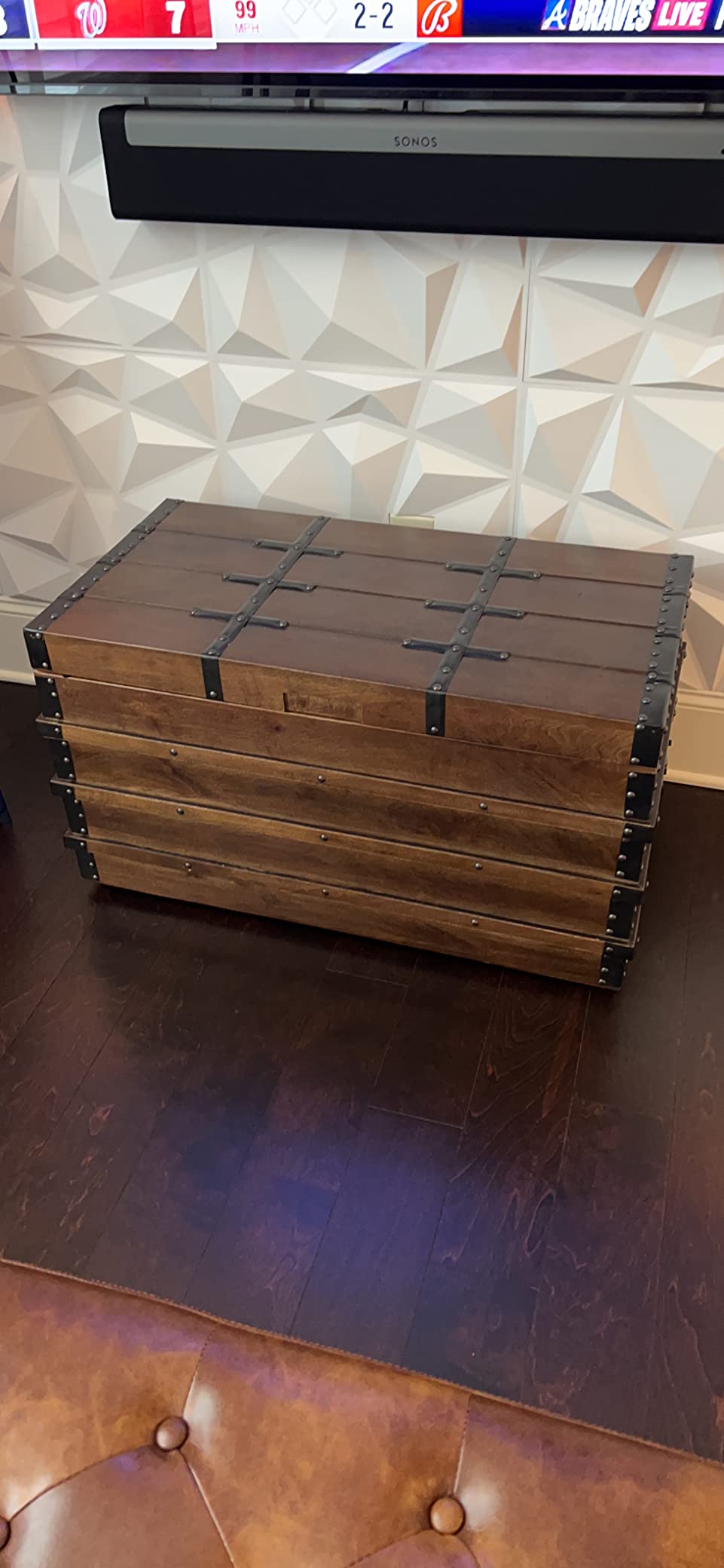 Signature Design by Ashley Storage Trunk Coffee Table, Brown, Kettleby | Coffee table with storage, Crafted from metal and wood products, Black metal hardware, Wooden storage box trunk customer photo 1