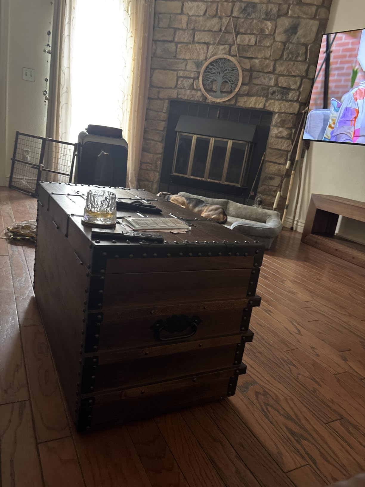 Signature Design by Ashley Storage Trunk Coffee Table, Brown, Kettleby | Coffee table with storage, Crafted from metal and wood products, Black metal hardware, Wooden storage box trunk customer photo 2