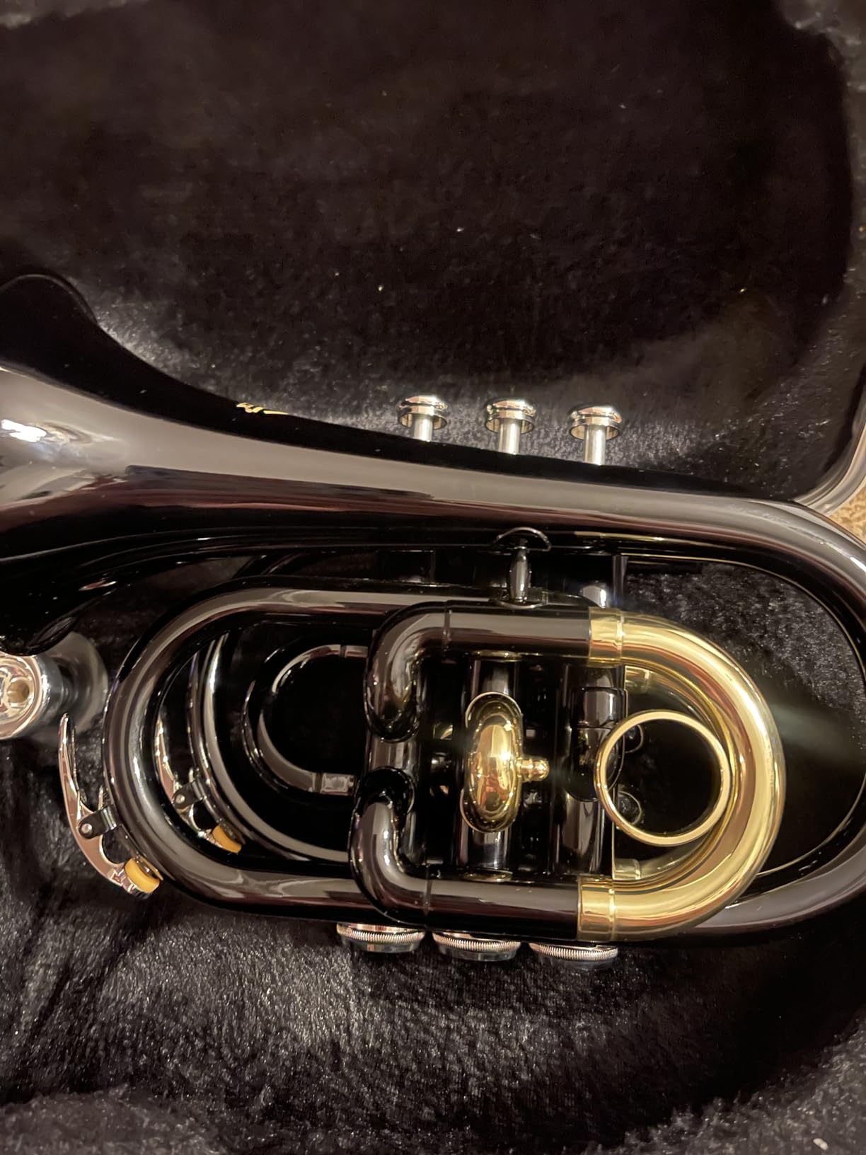 EASTROCK Pocket Trumpet Brass Bb Trumpet with 7C Mouthpiece, Hard Case, Strap, Gloves, Cleaning Kit for Students and Beginners (Black) customer photo 2