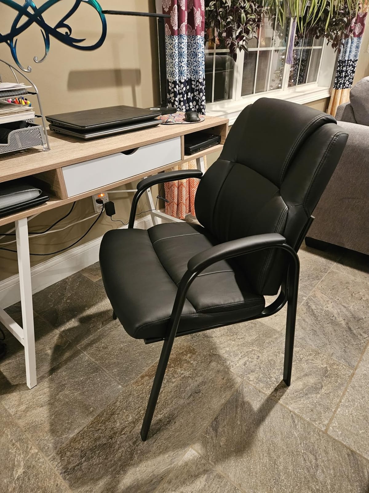 CLATINA Leather Guest Chair with Padded Arm Rest for Reception Meeting Conference and Waiting Room Side Office Home Black 4 Pack customer photo 1