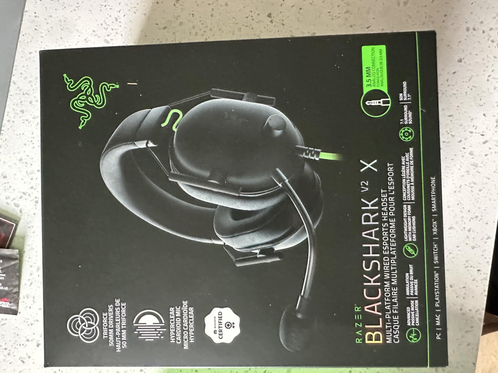 Razer BlackShark V2 X Gaming Headset: 7.1 Surround Sound - 50mm Drivers - Memory Foam Cushion - For PC, PS4, PS5, Switch - 3.5mm Audio Jack - Black customer photo 1