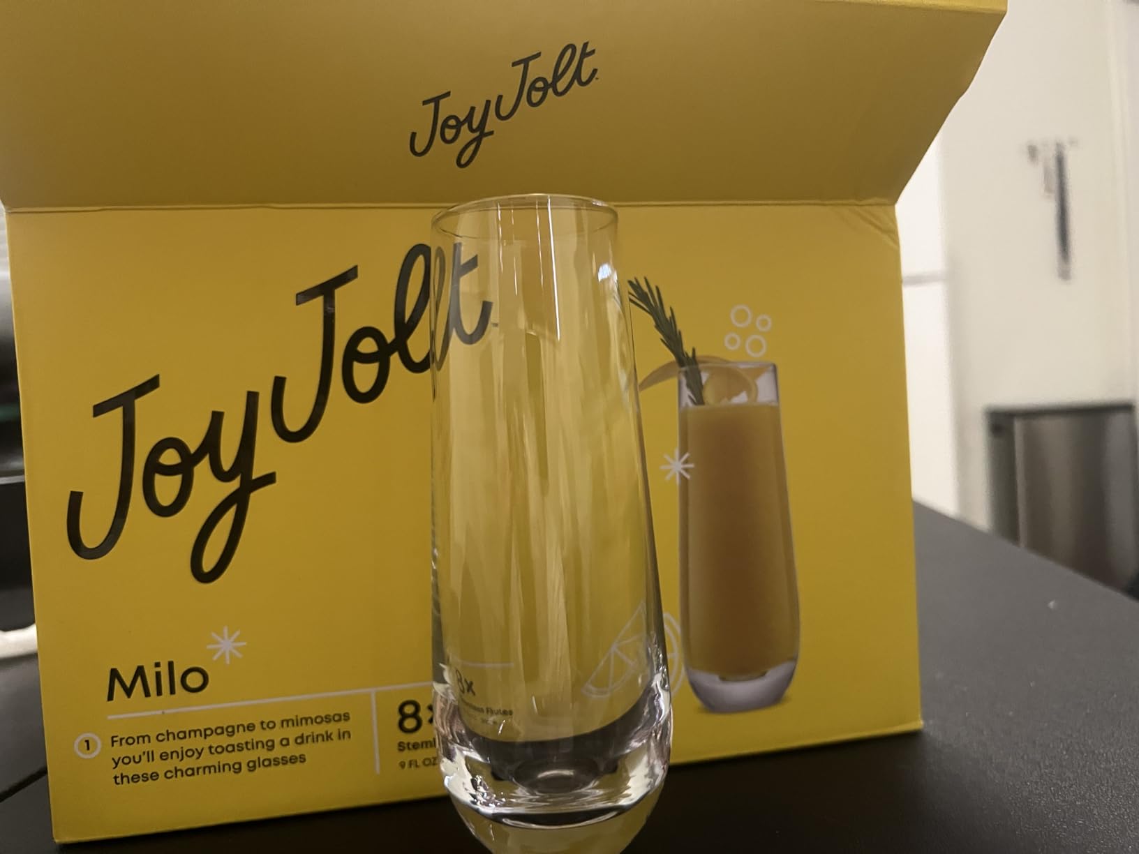 JoyJolt Milo Stemless Champagne Flutes Set of 8 Crystal Glasses. 9.5oz Prosecco Wine Flute, Mimosa Glasses, Cocktail Glass Set, Water Highball Glass, Bar Glassware customer photo 2
