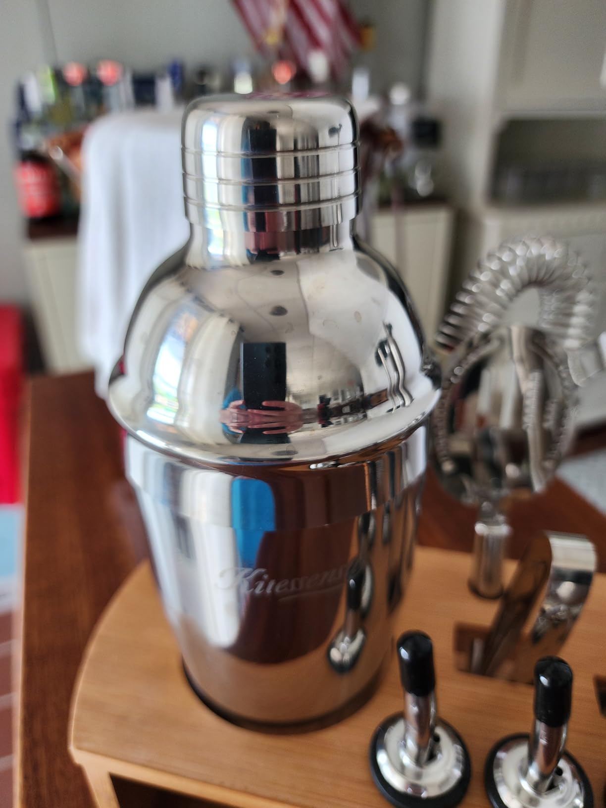 KITESSENSU Cocktail Shaker Set Bartender Kit with Stand | Bar Set Drink Mixer Set with All Essential Accessory Tools: Martini Shaker, Jigger, Strainer, Mixer Spoon, Muddler, Liquor Pourers |Silver customer photo 2