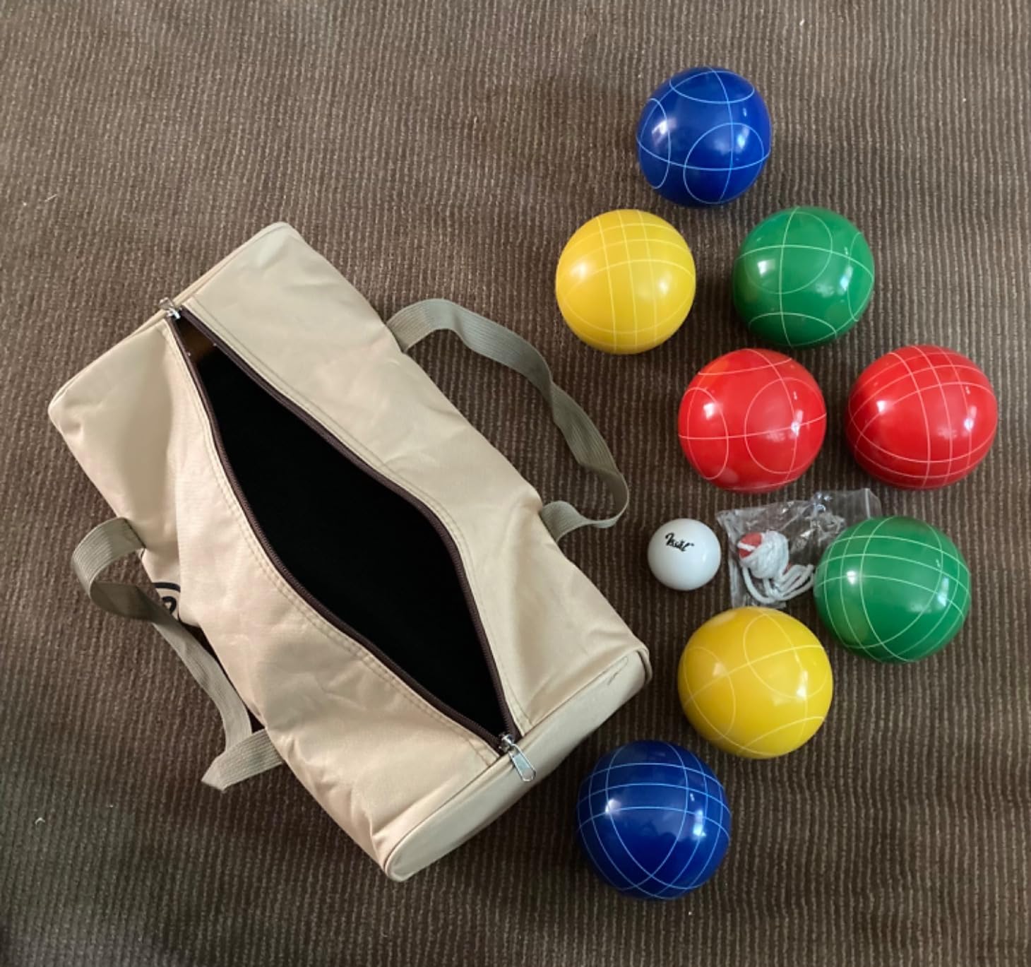 100mm Bocce Ball Set Regulation Size and Weight with 8 Resin Bochie Balls, Pallino, Carrying Bag, Measuring Rope customer photo 1