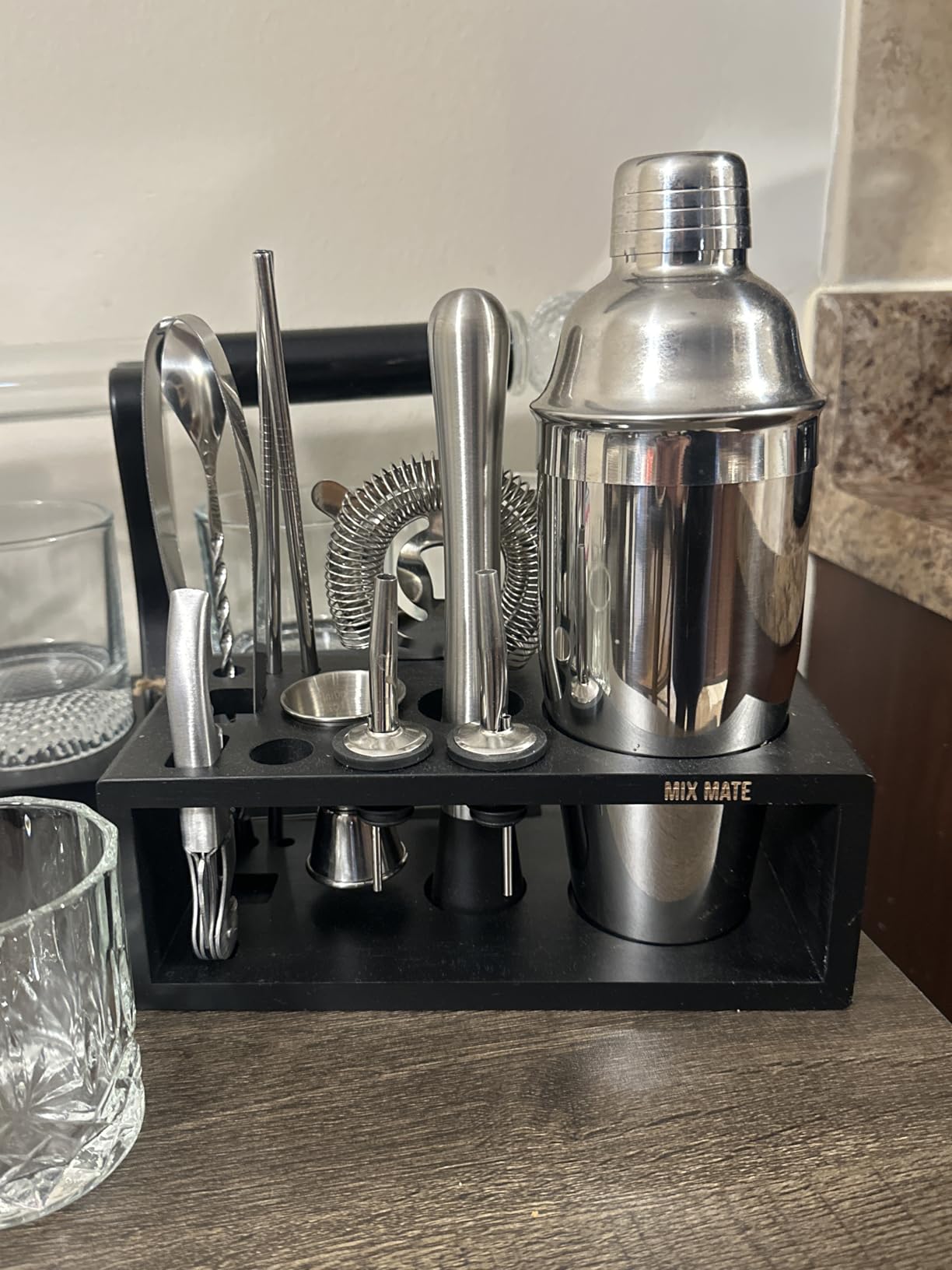 Mixology Bartender Kit with Stand - 15 Piece Bar Tool Set, Silver Bar Set Cocktail Shaker Set for Drink Mixing - Includes Martini Shaker, Jigger, Strainer, Bar Mixer Spoon, Tongs, Opener | Gift Idea customer photo 1