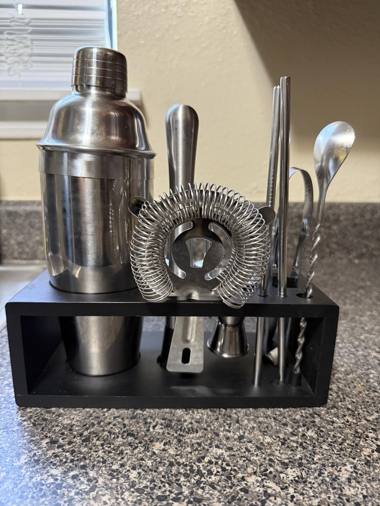 Mixology Bartender Kit with Stand - 15 Piece Bar Tool Set, Silver Bar Set Cocktail Shaker Set for Drink Mixing - Includes Martini Shaker, Jigger, Strainer, Bar Mixer Spoon, Tongs, Opener | Gift Idea customer photo 2