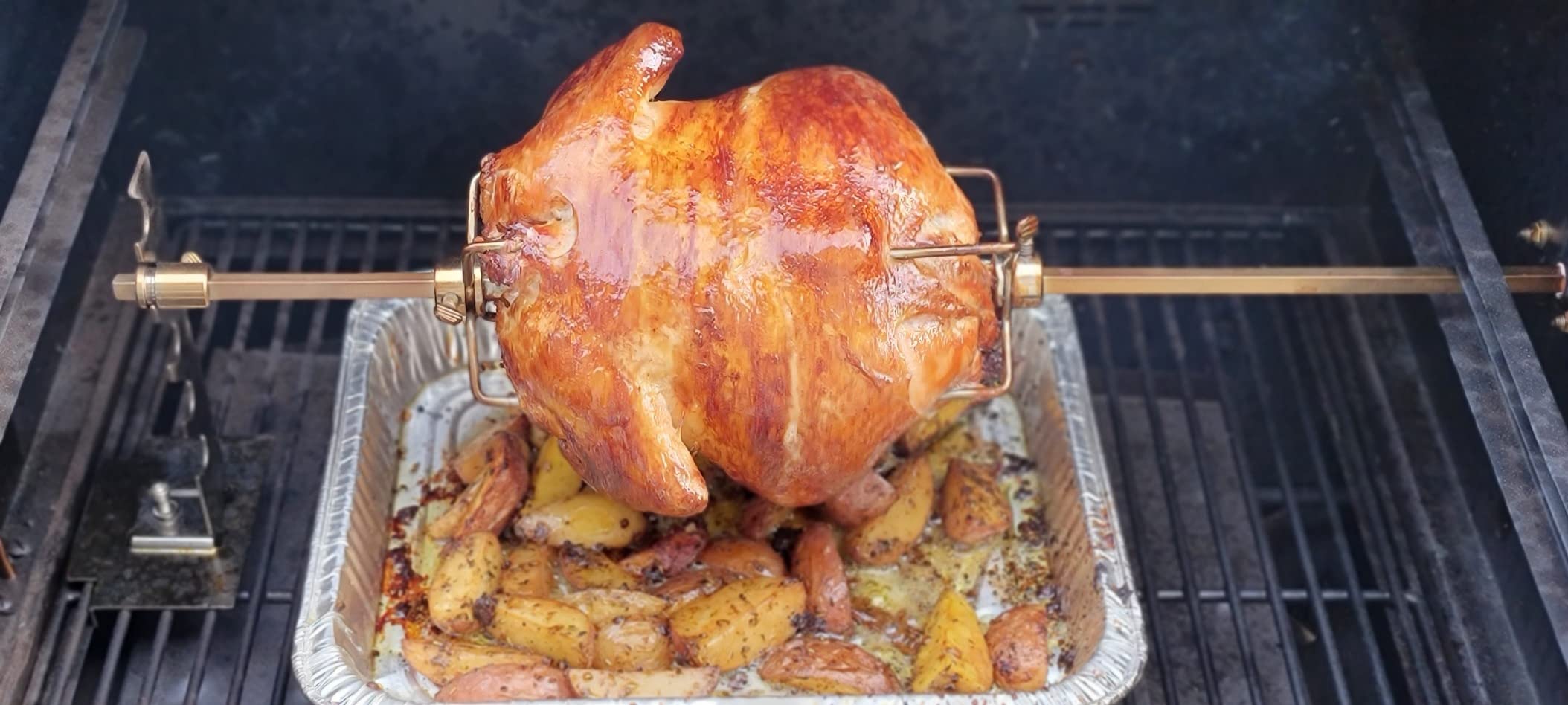 Universal Rotisserie Grill Kit, 360° Automatic Rotating Rotisserie Kit | with 120V 4W Motor, 28