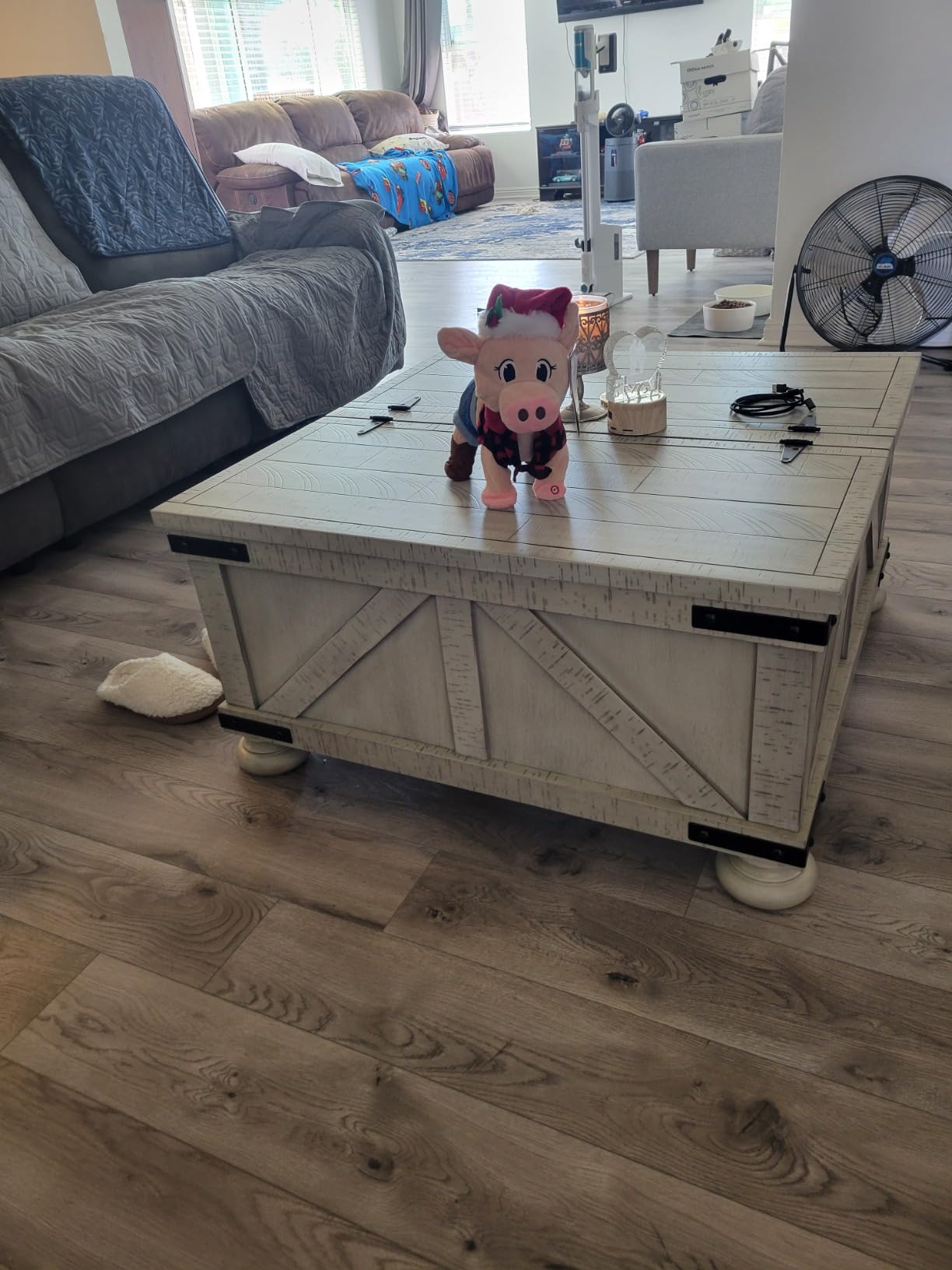 Signature Design by Ashley Coffee Table, Square Farmhouse with Storage | Rustic distressed finish, Lift-top hidden storage, Hidden casters for mobility, Living room use, Carynhurst Series customer photo 2