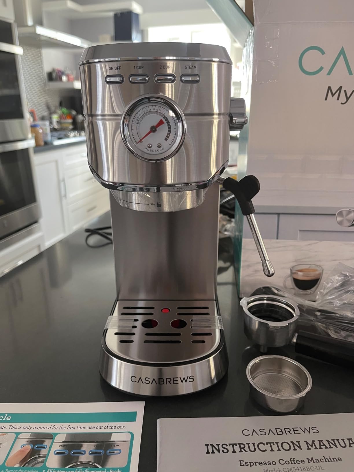 CASABREWS CM5418 Compact Espresso Machine with Milk Frothing Steam Wand | Stainless Steel, 20-Bar Pump, Built-in Pressure Gauge, Powerful Steam Wand for Cappuccino Latte for Home, 34oz Water Tank customer photo 2