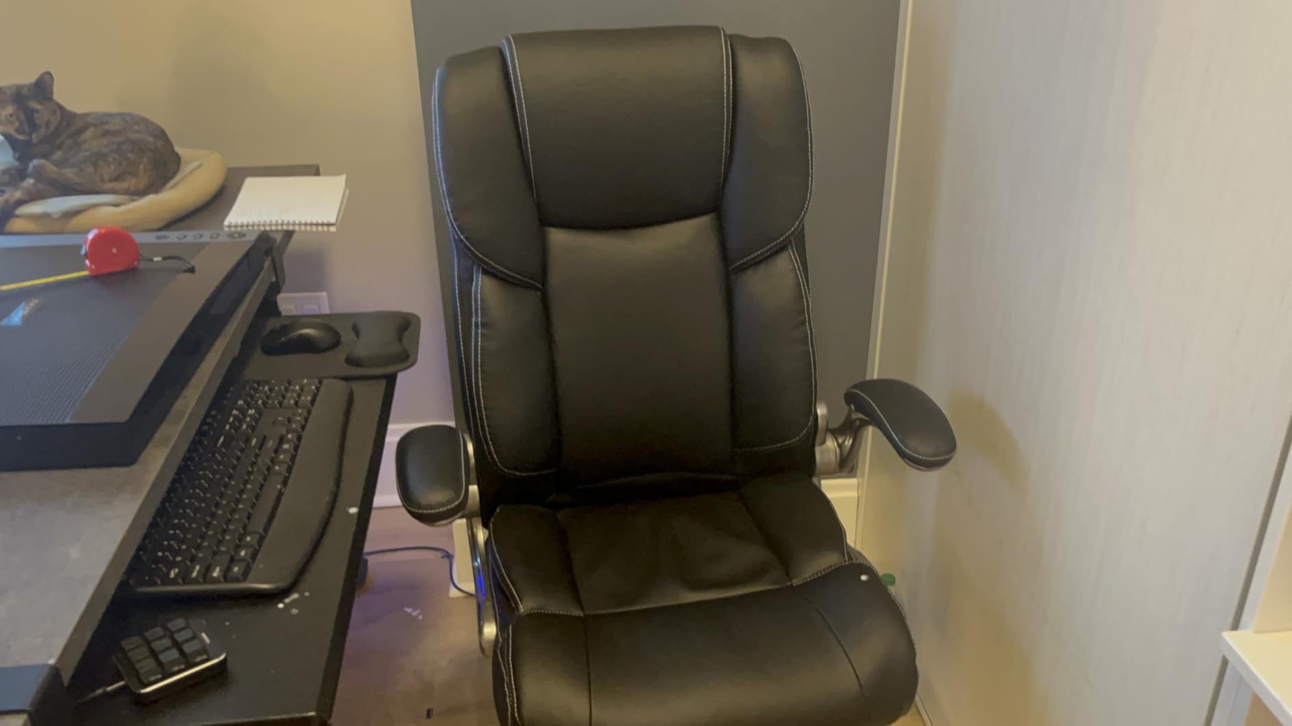COLAMY High Back Executive Office Chair - Padded Leather Ergonomic Computer Desk Chair with Inflatable Lumbar Support & Flip-Up Arms, Adjustable Tilt Lock Swivel Task Chair for Home Office, Black customer photo 2
