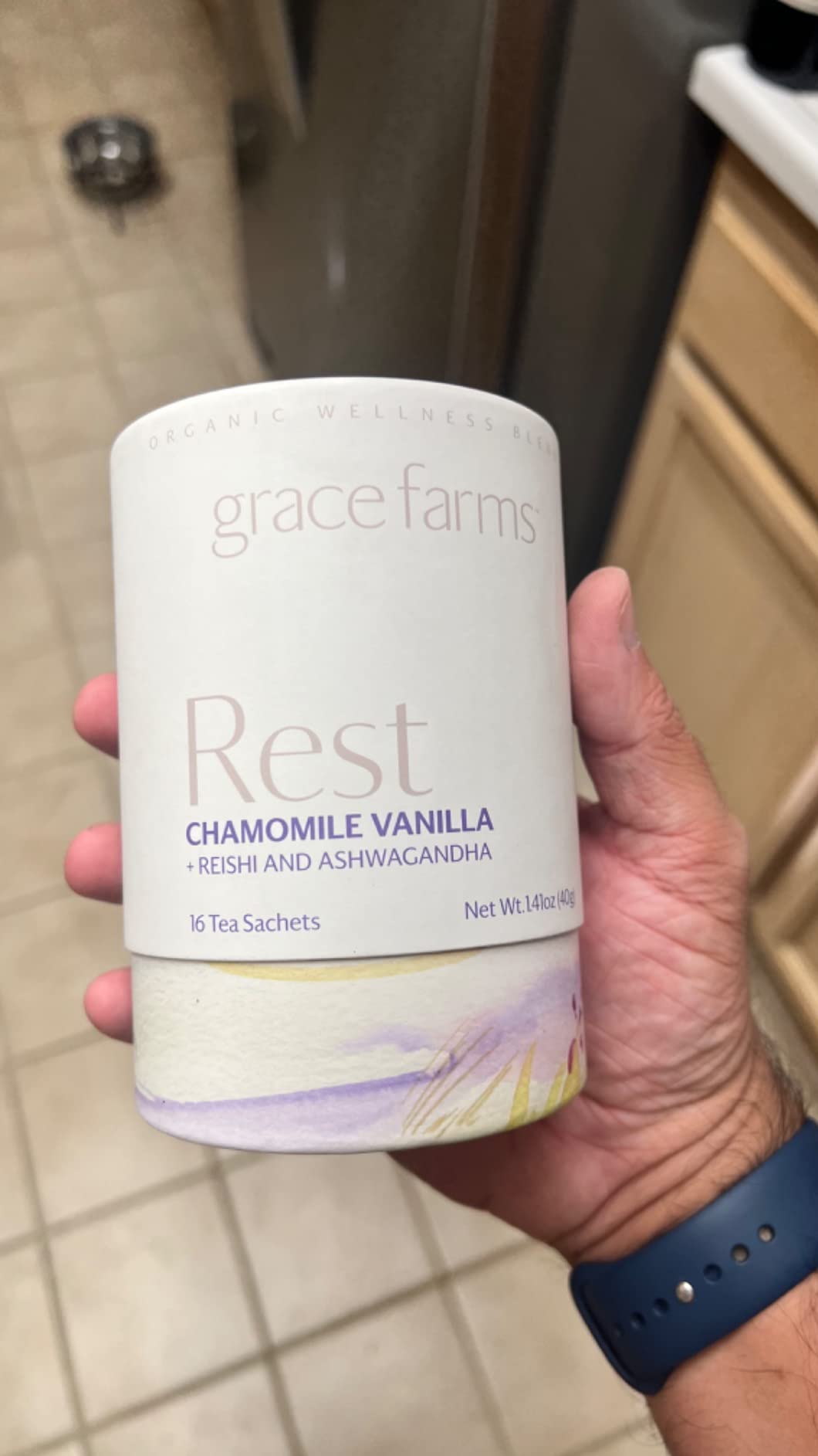 Grace Farms REST Wellness Organic Tea Blend (16 Pyramid Sachets) | Sleep and Stress Support For Evening | Chamomile Vanilla Tea with Adaptogenic Herbs and Mushrooms | Fairtrade and Kosher customer photo 1