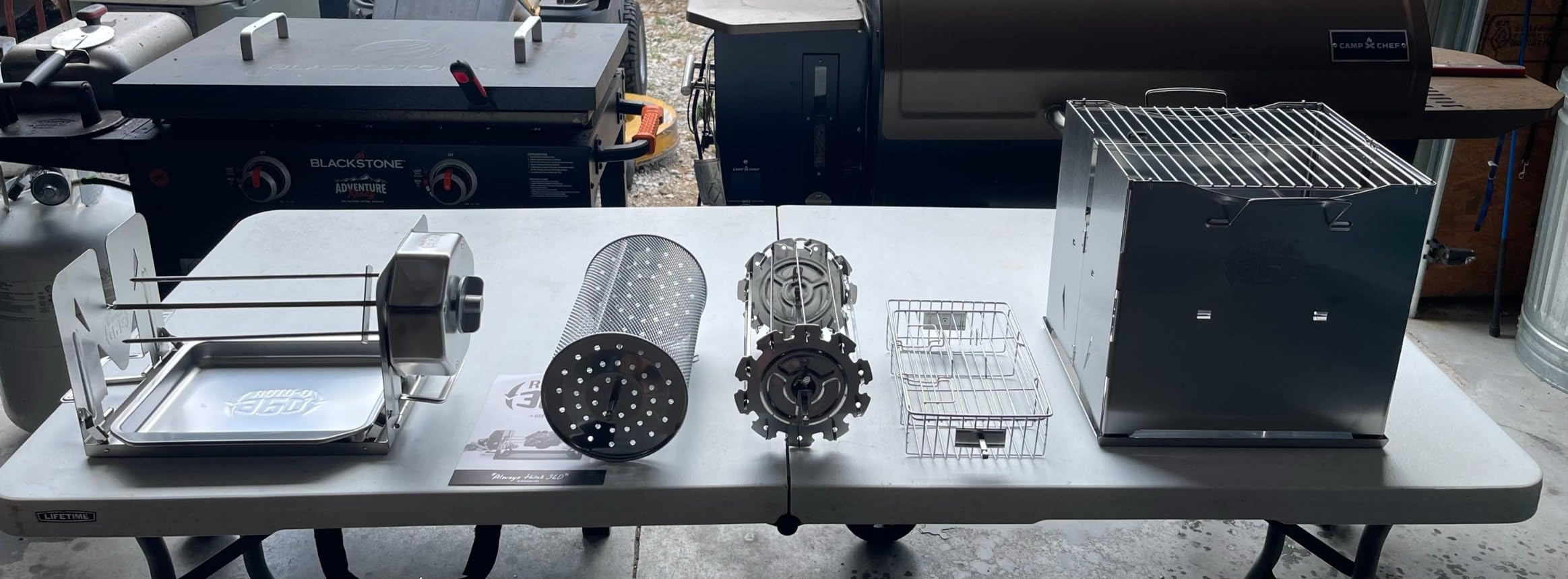 ROTO-Q 360 Family Rotisserie Kit - Non-Electric Wind-Up Spit Roaster with Tumble Basket, Flat Cage, Skewer Set & Mat for Grill, Oven, Smoker, Portable BBQ Cooking, Tailgating, or Camping Use customer photo 2