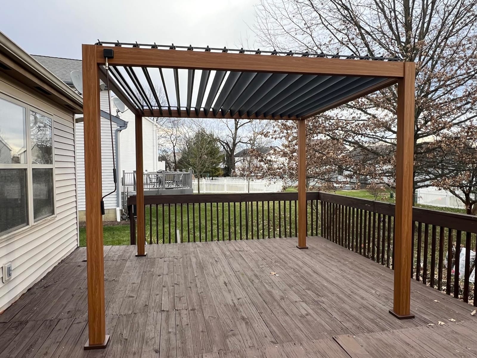 MIRADOR 111S Takasho Louvered Pergola 10x13 Wood Grain Outdoor Aluminum Pergola with Adjustable Rainproof Roof Full Aluminum Frame Ideal for Outdoor Deck Garden Patio Durable, Cherry Oak customer photo 1