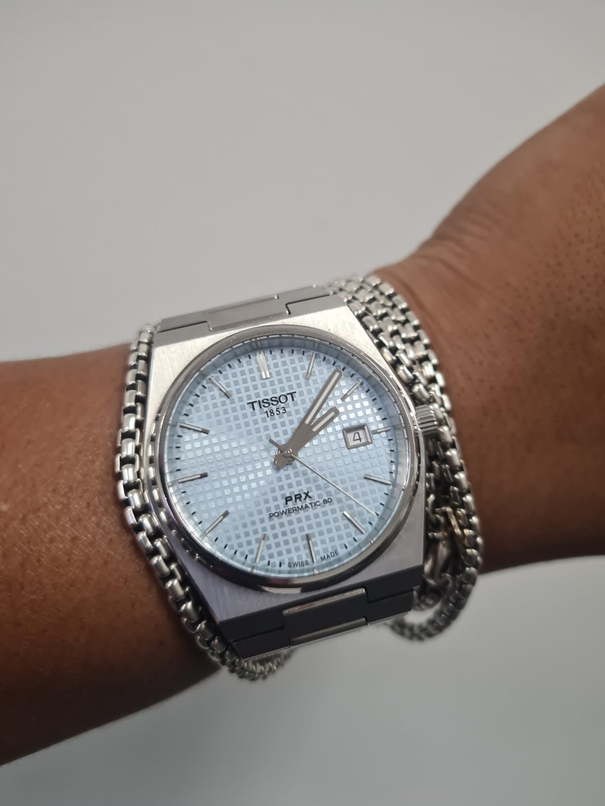 Tissot PRX Powermatic 80 316L Stainless Steel case, Swiss Automatic Watch for Men & Women, Ice Blue Dial, Stainless Steel, (T1374071135100) customer photo 2