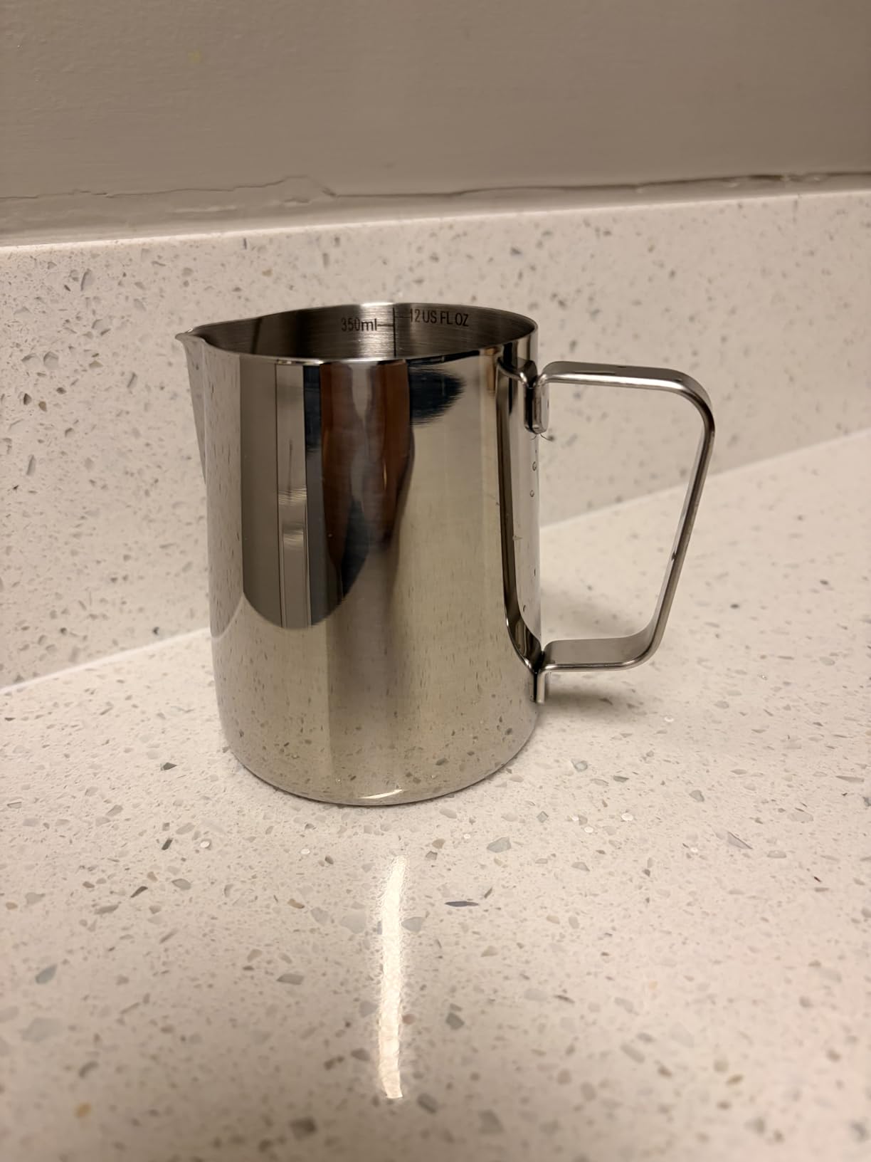 Amrules Milk Frothing Pitcher 12oz Frother Cup Barista Tools, Silver | 18/8 Stainless Steel, 12oz Capacity with Clear Scale, with Decorating Pen, Ergonomic Handle, for Cappuccino, Latte & Espresso customer photo 1
