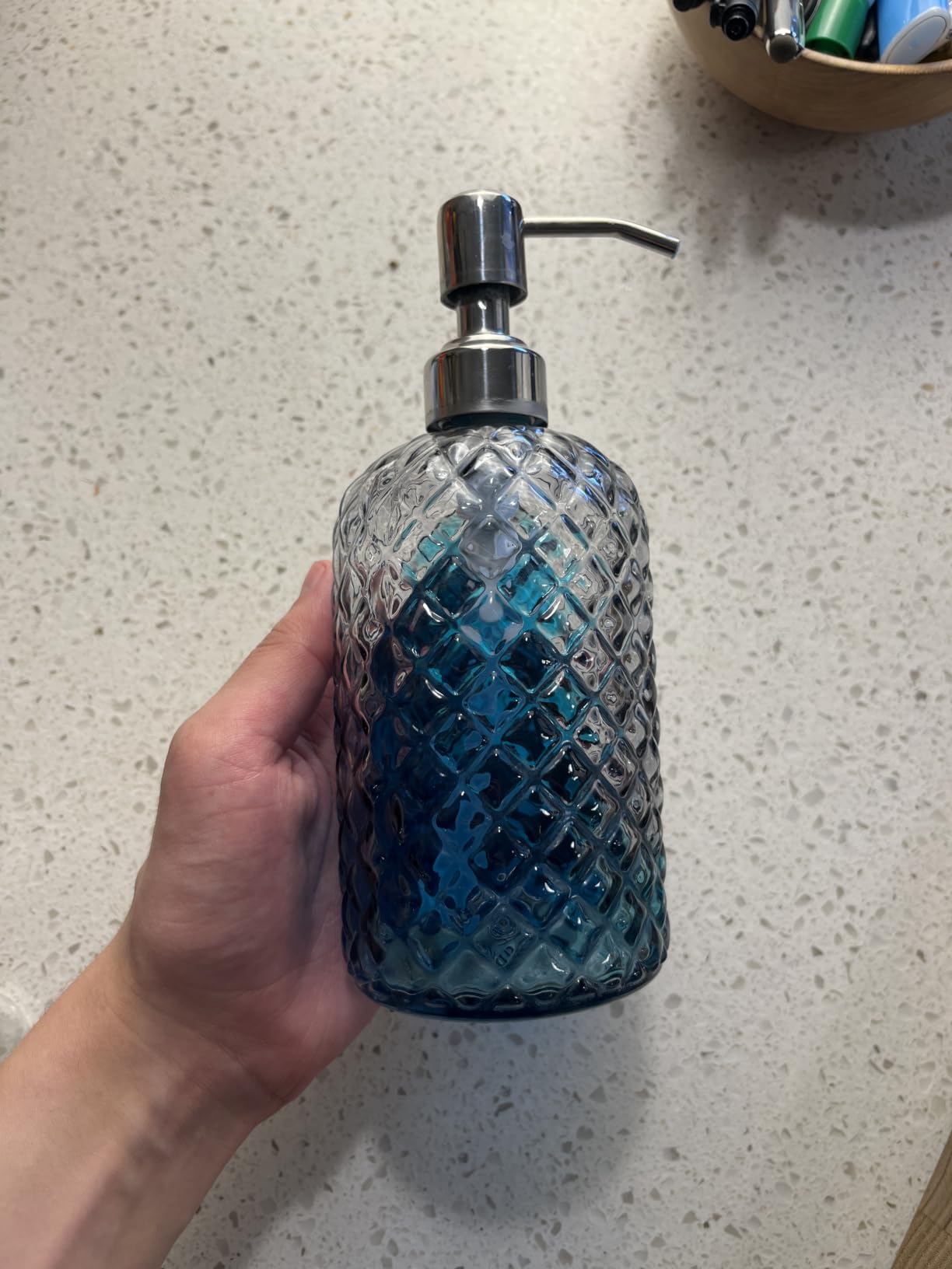JASAI 18Oz Gem Patterned Glass Soap Dispenser for Kitchen and Bathroom | Refillable Hand soap Dispenser with Rust Proof Stainless Steel Pump, Clear Soap Dispenser Bathroom for Dish Soap, Hand Soap customer photo 1