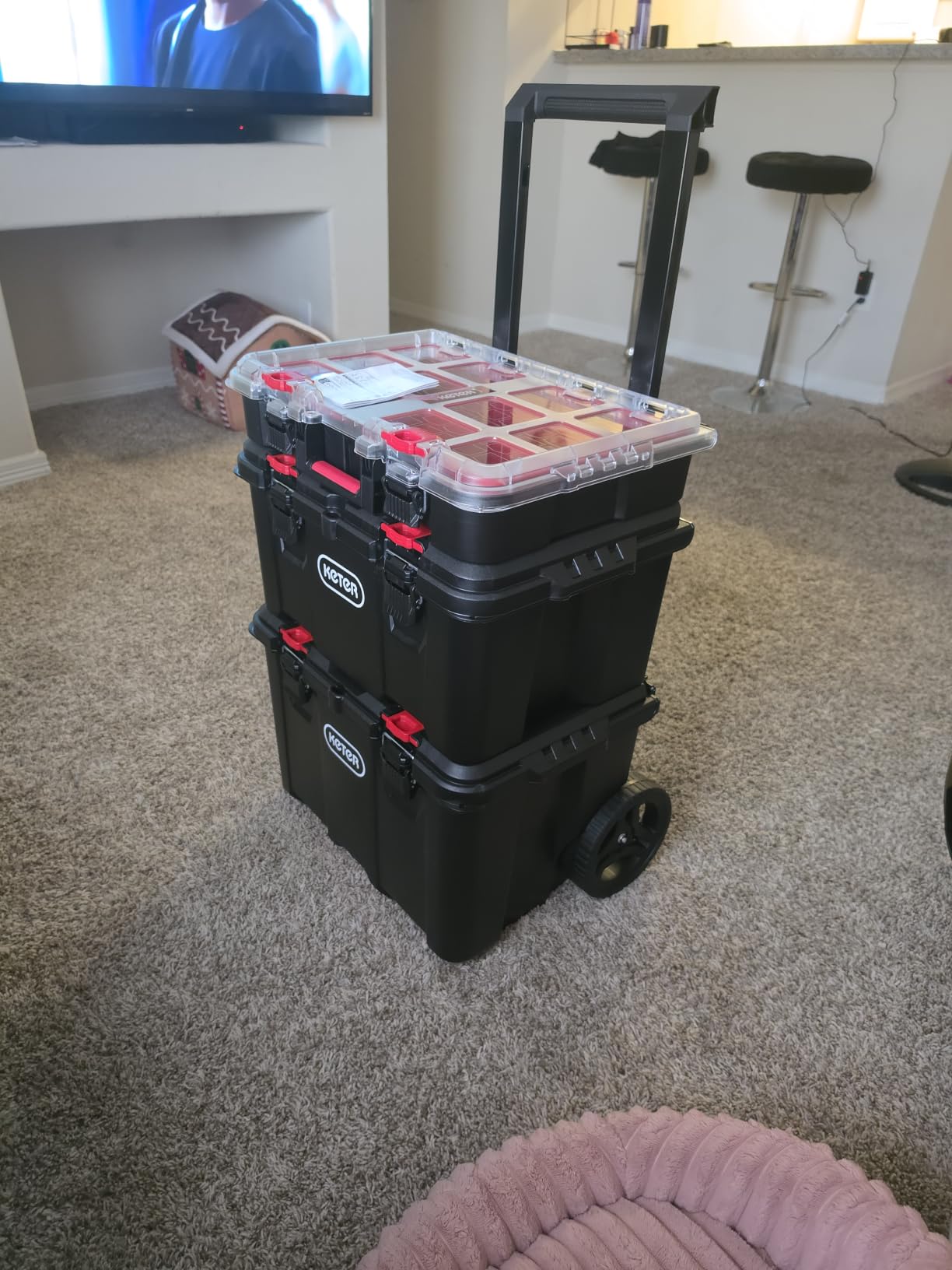 Keter Stack N Rolling Tool Box Modular Storage System 3 Piece | Black and Red, Heavy Duty, Weatherproof, All Terrain Wheels customer photo 1