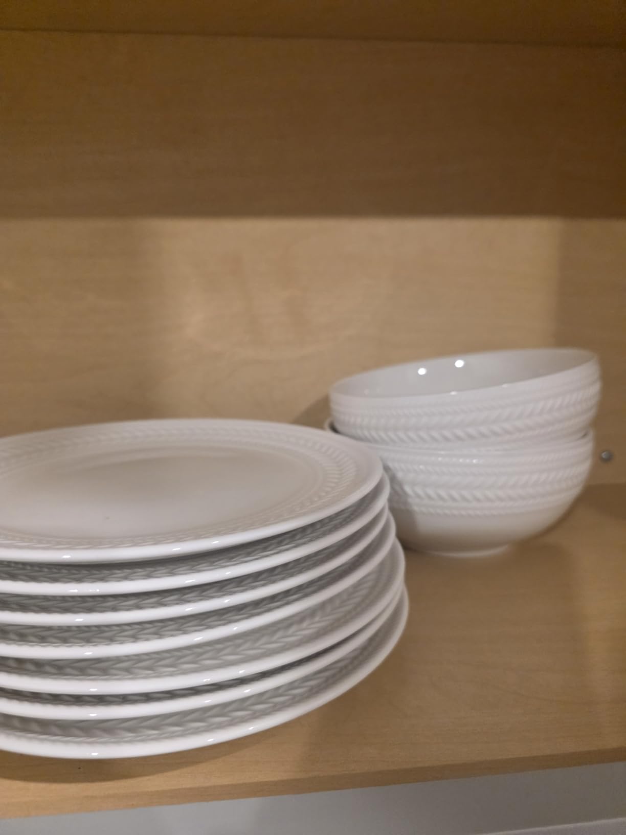 Pfaltzgraff Josephine 24-Piece Dinnerware Set, Porcelain Dish Set with Embossed Basket Weave Design, Service for 8, White Plates and Bowls Sets, Microwave and Dishwasher Safe customer photo 1