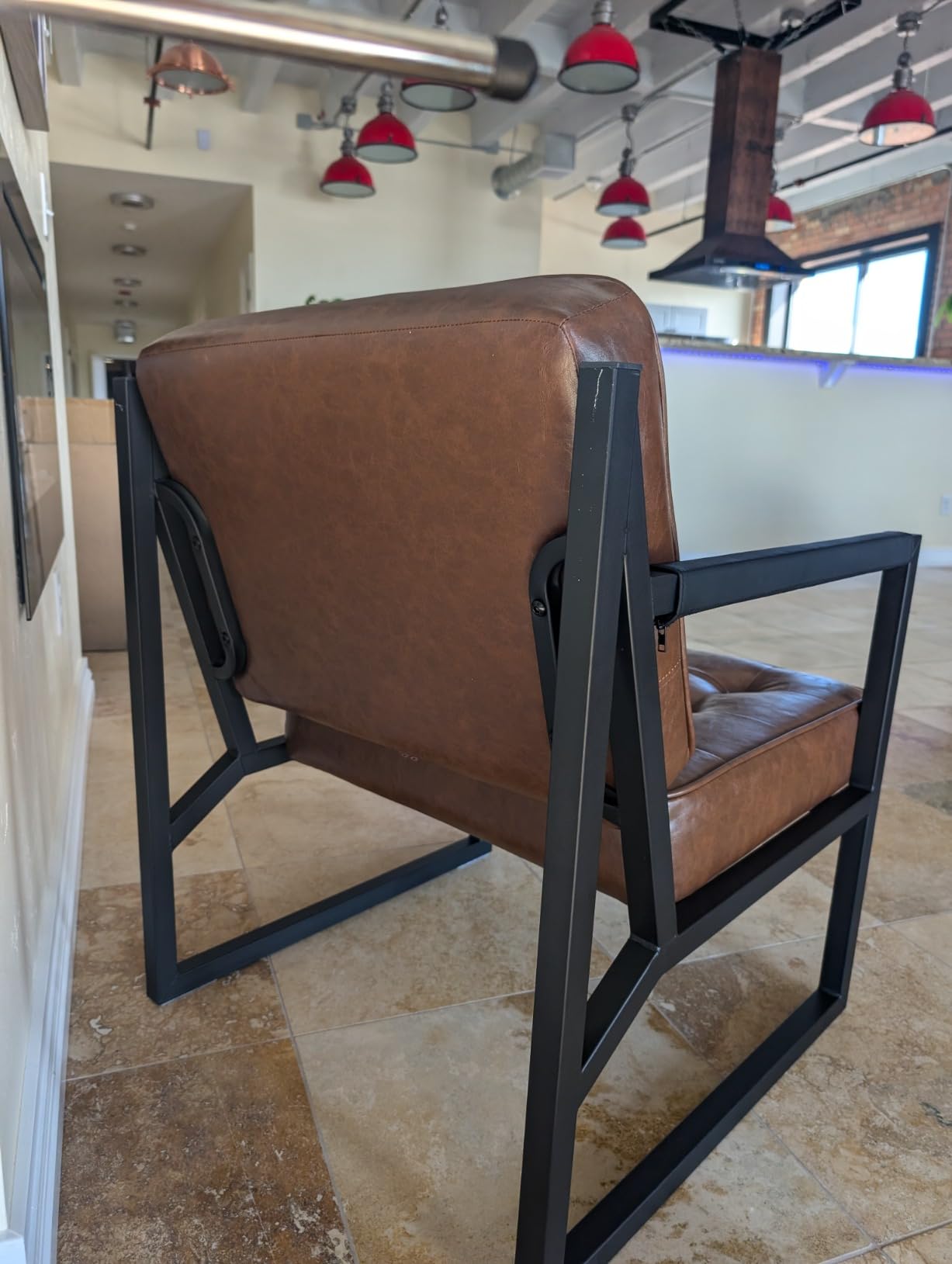 COLAMY Mid Century Modern Accent Chair Set of 2, Comfy Living Room Chair, Black Leather Accent Chair, Faux Leather Reception Armchair with Metal Legs for Living Room Bedroom Reception Office, Black customer photo 2