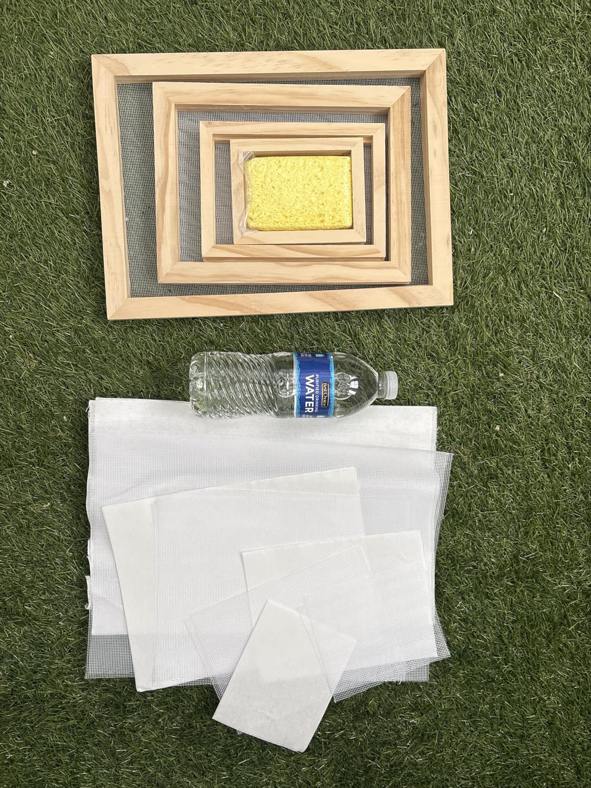 Okllen Set of 4 Paper Making Screen Kit, Wooden Paper Making Frames with Mesh, Absorbent Paper and Sponge for DIY Paper Crafts Size (A4, A5, A6, A7) customer photo 1