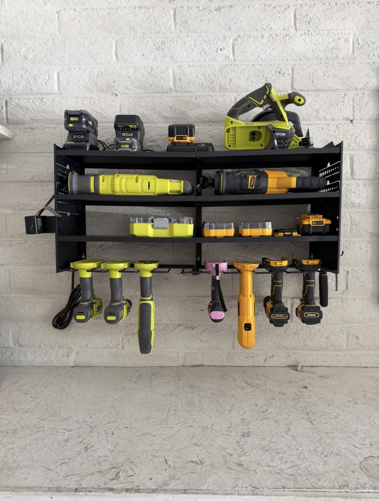 POKIPO Large Power Tool Organizer Wall Mount with Charging Station, 4 Layer Heavy Duty Metal Tool Storage Rack, 600lbs customer photo 2