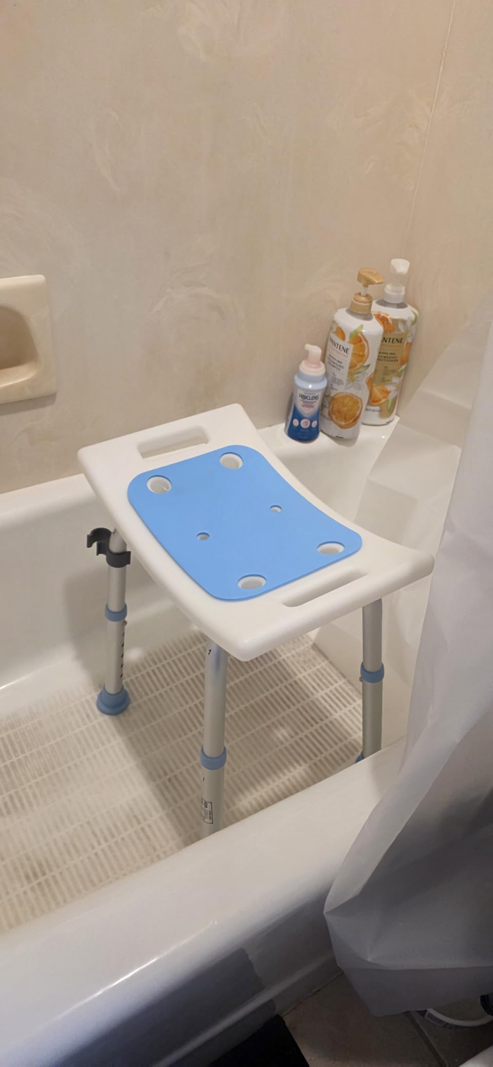 HOMLAND Shower Chair for Inside Shower, Adjustable Height Shower Stool | Shower Seat for Inside Tub Bathroom Bench Bath Chair for Elderly and Disabled, Lightweight Aluminum Frame - Light Blue customer photo 2
