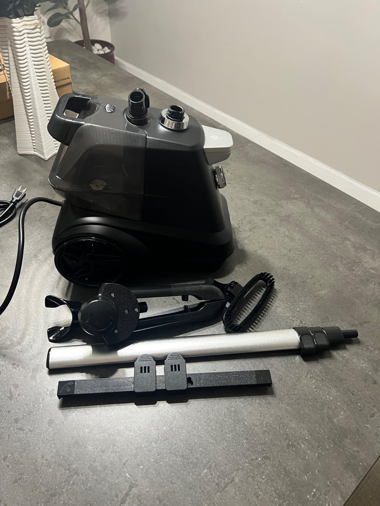 True & Tidy Heavy-Duty Commercial Industrial Standing Garment Steamer for Clothes, 1800 watts, XL 3L water tank 90+ mins of Steam 3 Steam Settings, Step On/Off Control, Wheels for Easy Movement customer photo 1