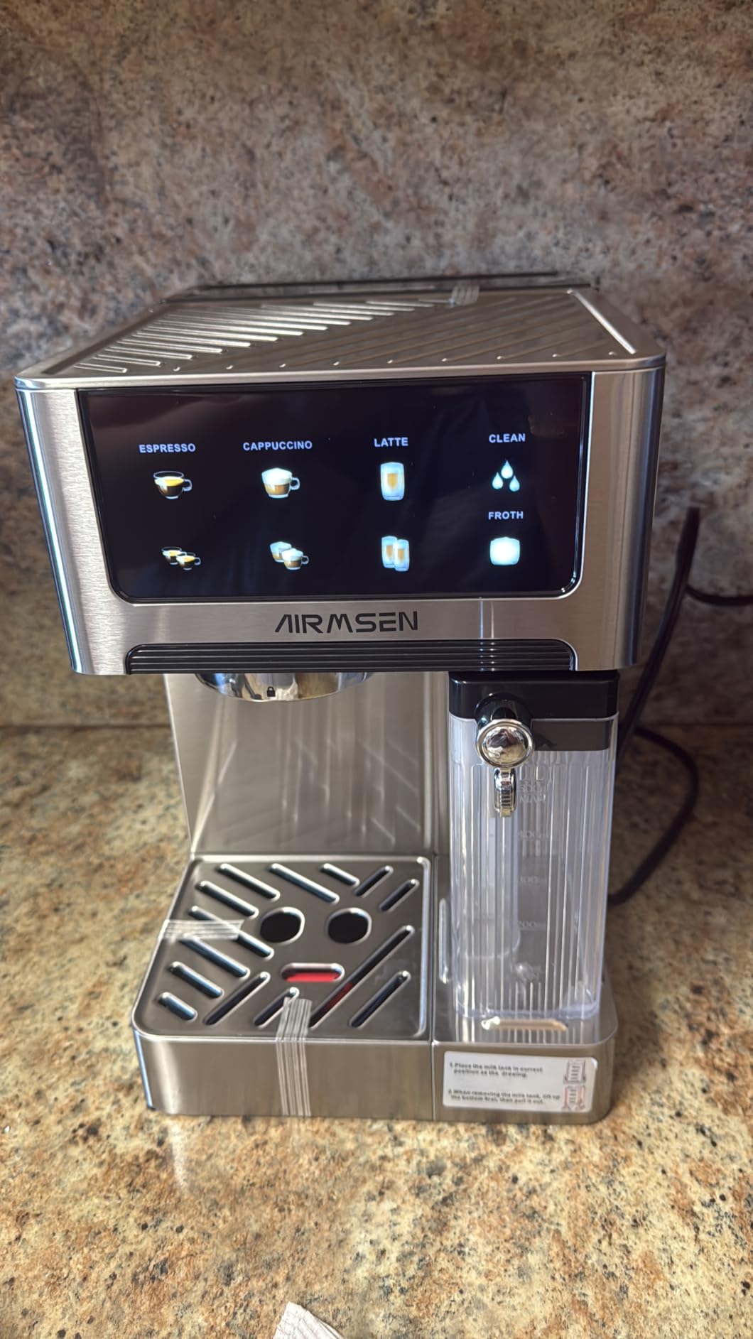 AIRMSEN 20 Bar Espresso Machine with Automatic Milk Frother, Cappuccino & Latte Coffee Maker with Quick Brew Dual Boiler (1350W + 1000W), Stainless Steel, 60oz Water Tank, Touchscreen customer photo 1