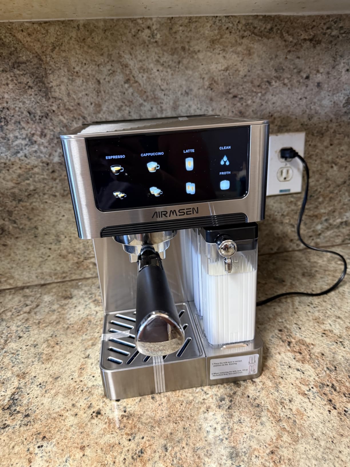 AIRMSEN 20 Bar Espresso Machine with Automatic Milk Frother, Cappuccino & Latte Coffee Maker with Quick Brew Dual Boiler (1350W + 1000W), Stainless Steel, 60oz Water Tank, Touchscreen customer photo 2