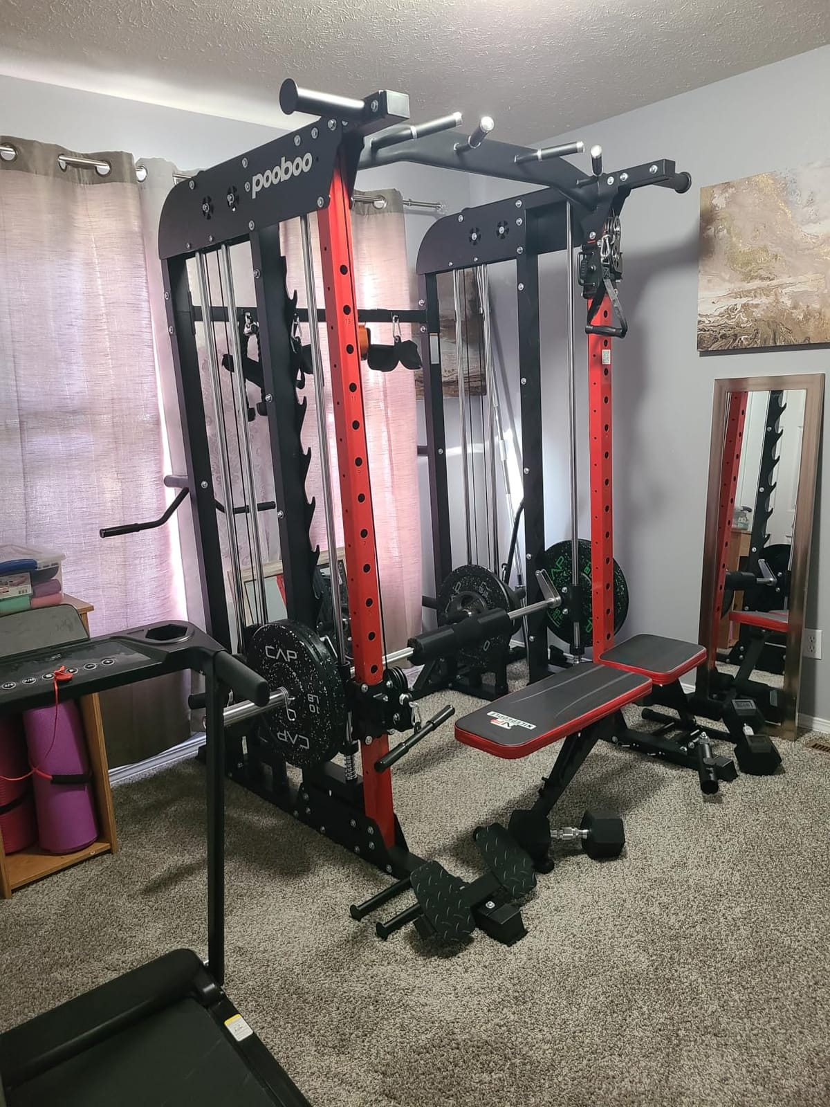 pooboo Power Cage Smith Machine with 2000LB Squat Rack Cable System | LAT Pulldown and Dual Pulley Cable Crossover with All-in-One Home Gym Machine, Adjustable Stations and Training Attachments customer photo 2