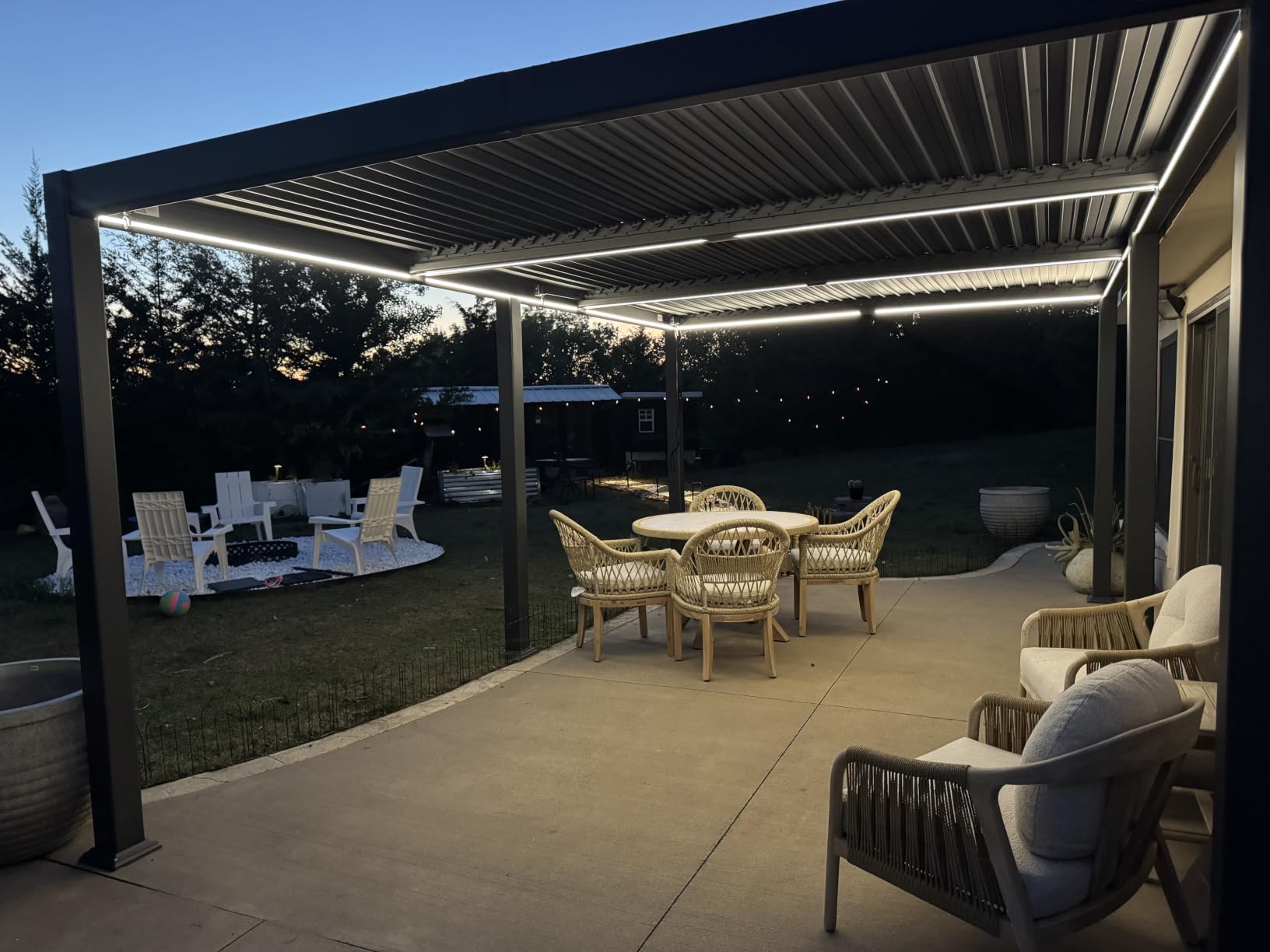PURPLE LEAF 92KS Louvered Pergola 10' x 12' with LED Strip Lights, Gray | Dual Louvers Control Sunlight, 70MPH Wind-Resistant, Rust-Resistant Aluminum Frame, Hidden Drainage System, Solar USB Power customer photo 1
