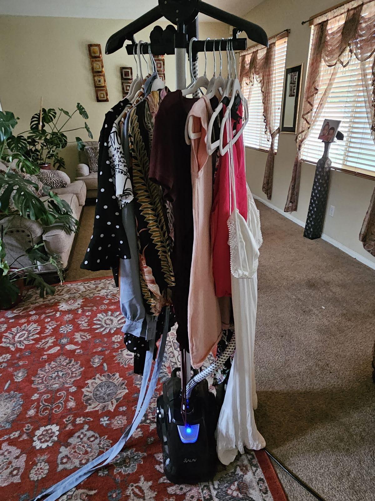 SALAV Commercial-Grade Standing Garment Steamer for Clothes with Auto-Off Safety 1800W Powerful Steam X-Large 3L Water Tank, 90-Min Continuous Use, Pedal-Control System, Beeps when Out of Water, Navy customer photo 1