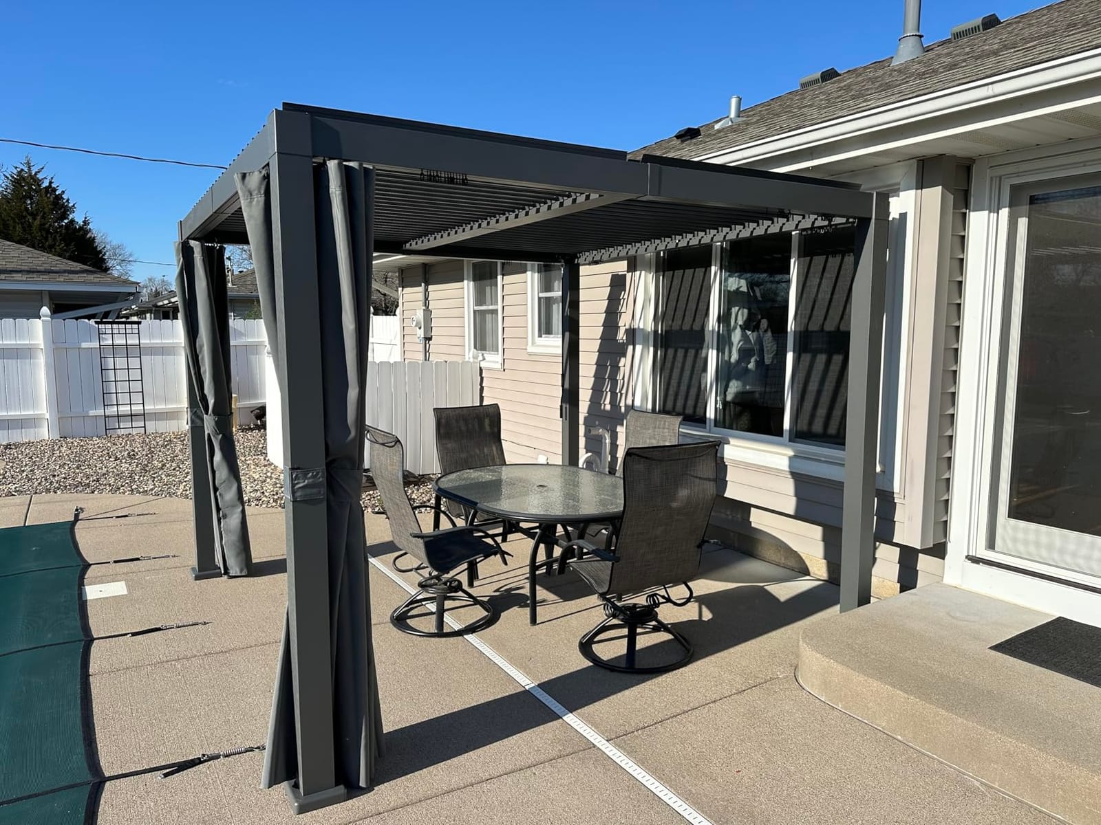 Aoxun Louvered Pergola 10x10 All-Aluminum, Waterproof Curtains and Netting customer photo 2