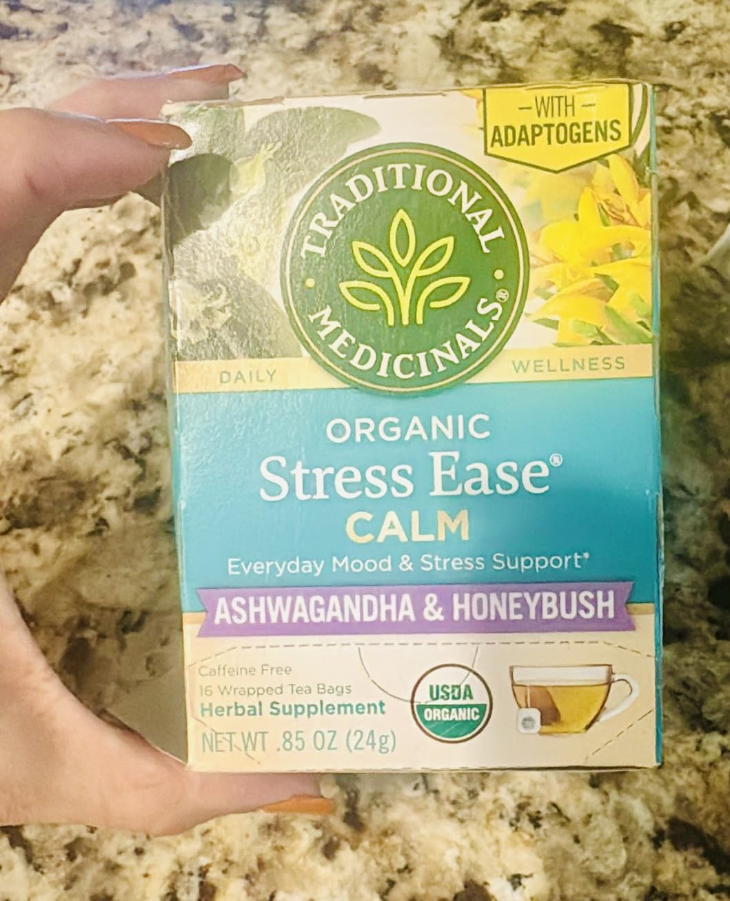 Traditional Medicinals Organic Stress Ease Calm, 16 Tea Bags | With Adaptogens, Ashwagandha & Honeybush, Promotes Relaxation, Kosher, Non-GMO, Caffeine-Free, Compostable customer photo 2