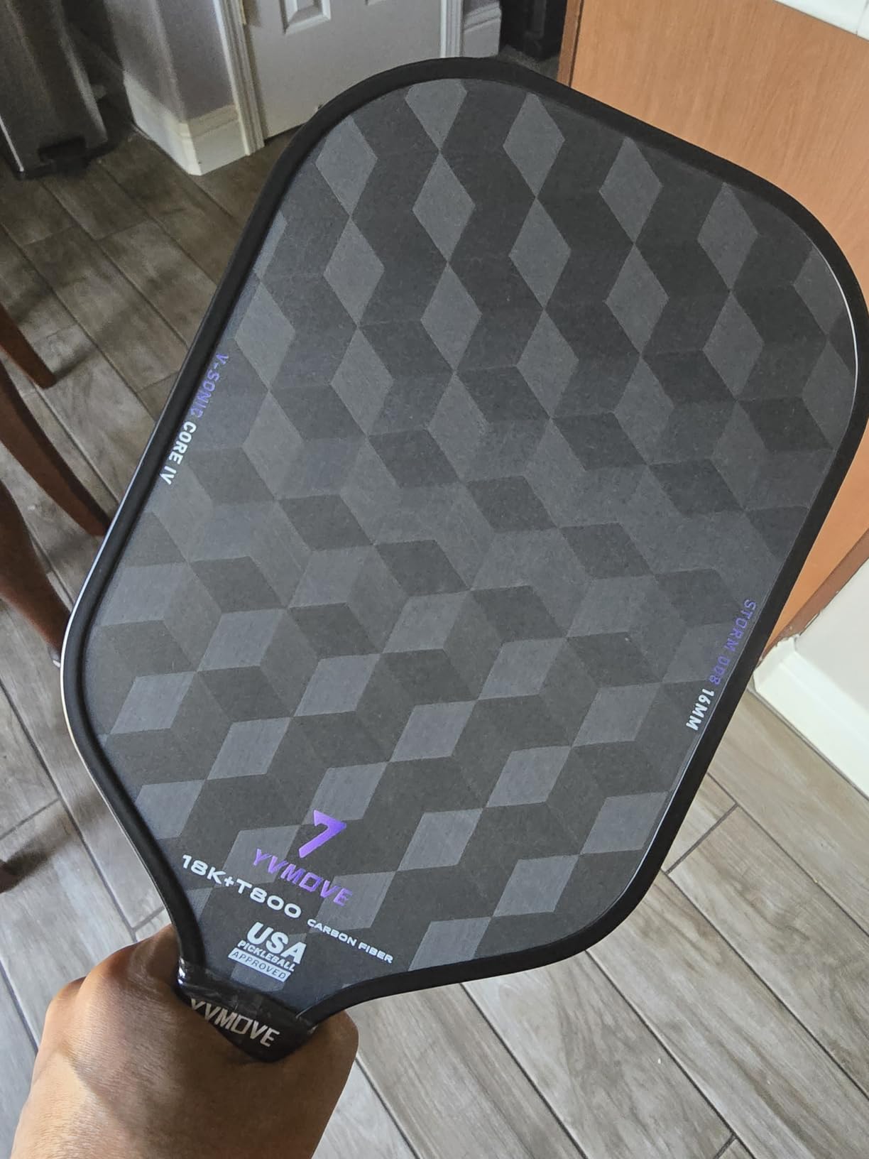 YVmove 16mm 18K T800 Carbon Fiber Pickleball Paddle, USAPA Approved | Raw Carbon Texture for Exceptional Spin, Enhanced Control & Precise Shot Placement with Thermoformed Uni-body Construction customer photo 2