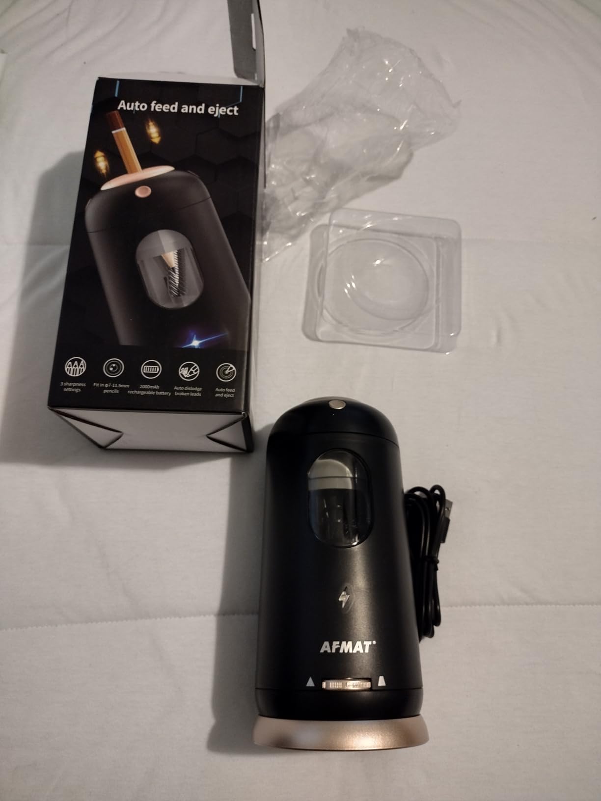 AFMAT Electric Pencil Sharpener, Auto in & Out, Fully Automatic Pencil Sharpener, Rechargeable Hands-Free Sharpeners for Jumbo & Colored Pencils (7-11.5mm), Good for Classroom/Home/Office PSC8(Black) customer photo 1