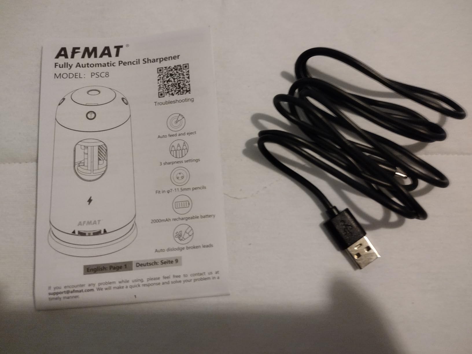 AFMAT Electric Pencil Sharpener, Auto in & Out, Fully Automatic Pencil Sharpener, Rechargeable Hands-Free Sharpeners for Jumbo & Colored Pencils (7-11.5mm), Good for Classroom/Home/Office PSC8(Black) customer photo 2