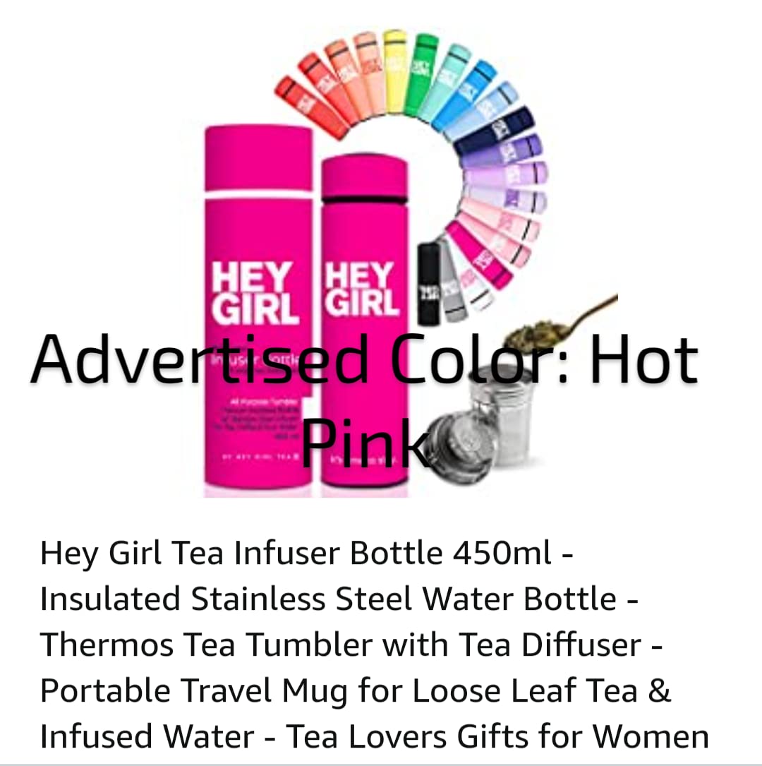 Hey Girl Tea Infuser Bottle 450ml - Insulated Stainless Steel Water Bottle - Tea Tumbler with Tea Diffuser - Portable Travel Mug for Loose Leaf Tea & Infused Water - Tea Lovers Gifts for Women (Pink) customer photo 1