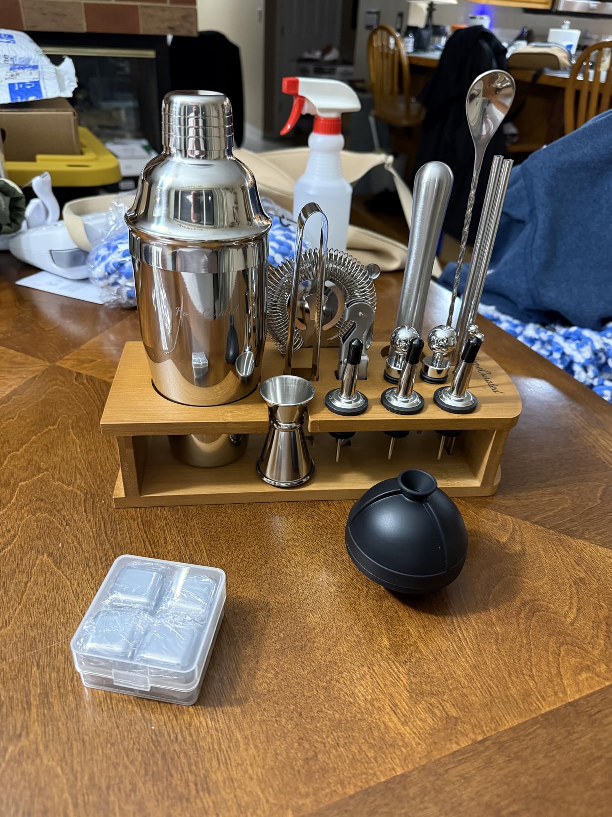 Cocktail Shaker Set,24-Piece Bartender Kit - Complete Bartending Kit Bar Set with Stand,Drink Shaker & Mixer - Perfect Bar Accessories for Home Bar Set,Housewarming Gifts for Men & Women,Silver customer photo 1
