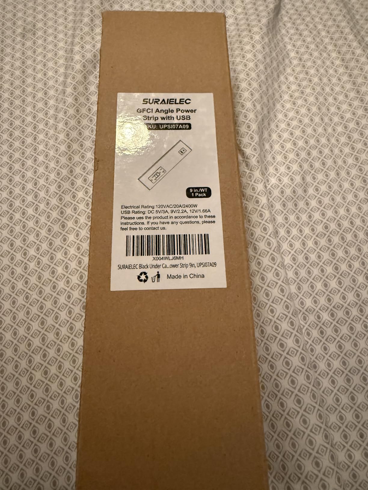 SURAIELEC 9 in Under Cabinet Hardwired Power Strip with GFCI, 125V 20A | 20A Standard TR GFCI Outlet + USB-A & USB-C customer photo 1