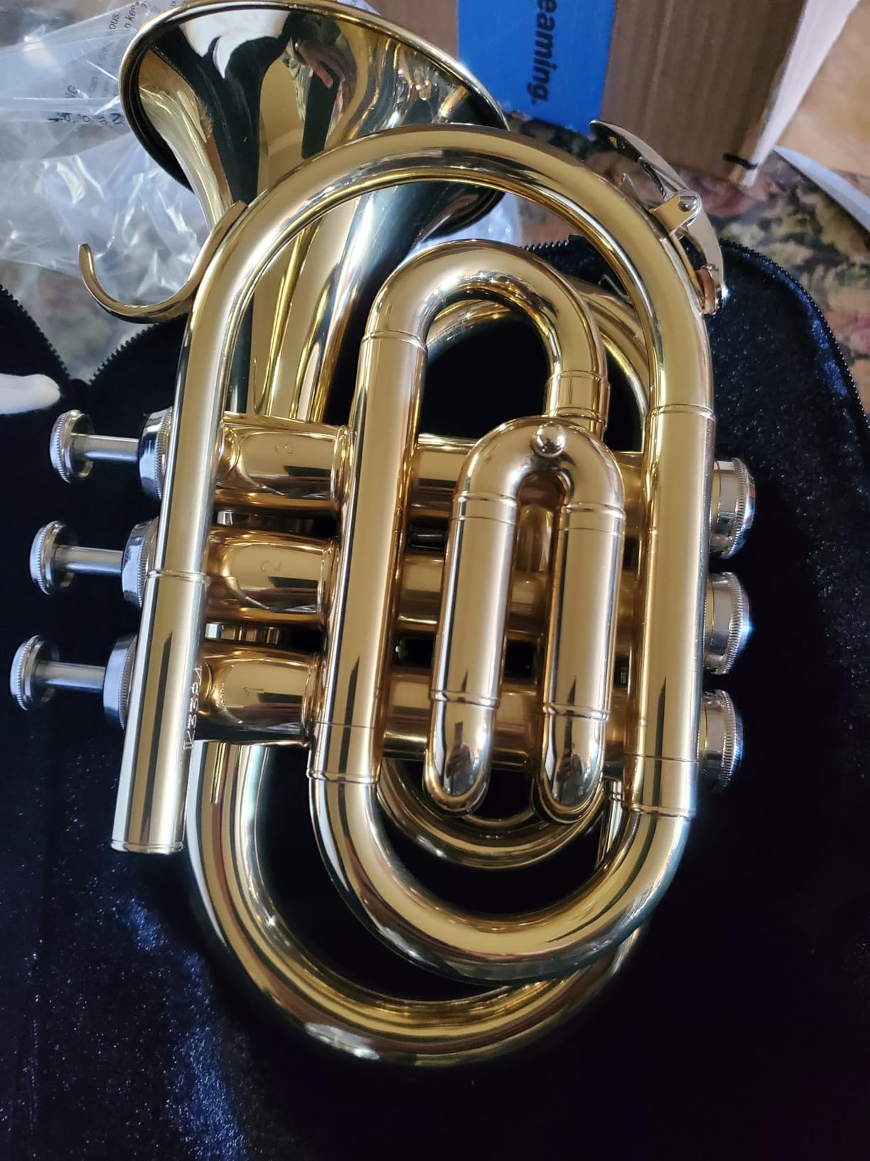 SONICAKE Pocket Trumpet Bb Flat - Gold Lacquer Brass Mini Trumpet Full Kit for Beginners Students with 7C Mouthpiece, Hard Case, Gloves & Cleaning Kit QPT-01 (Golden) customer photo 1