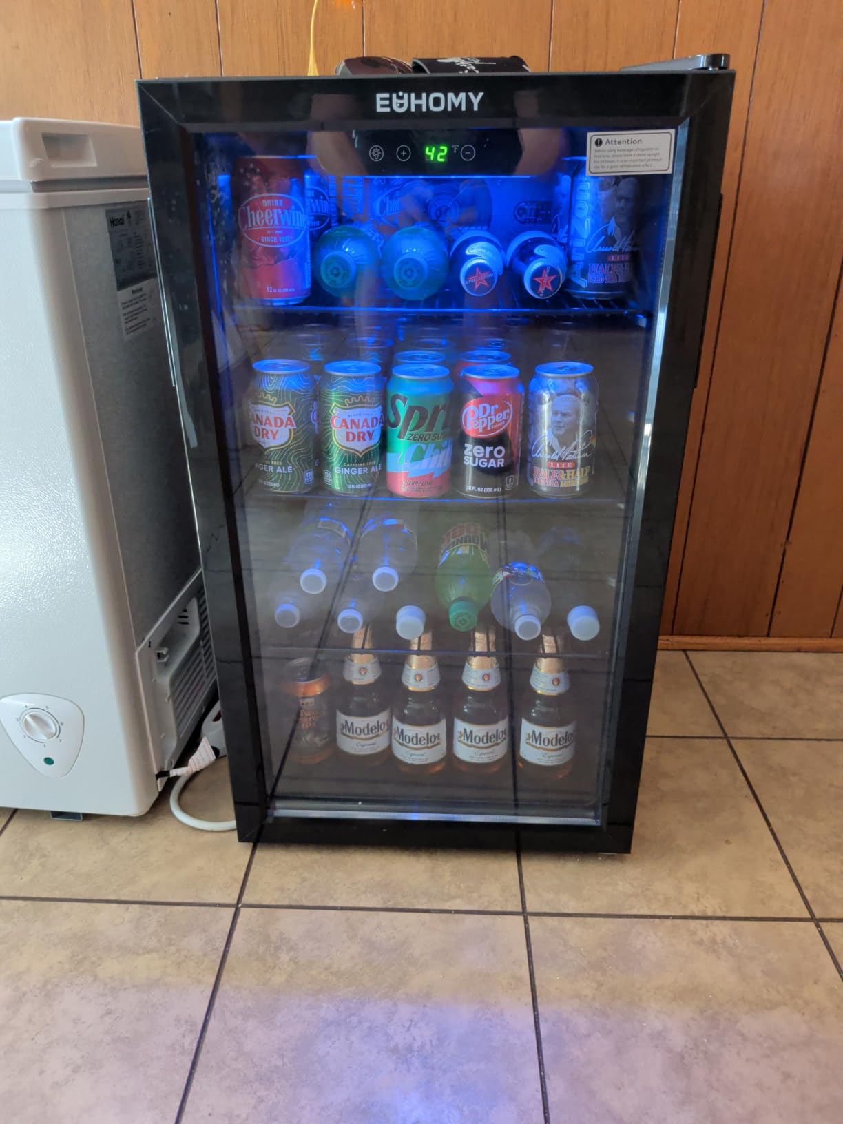 EUHOMY 130 Can Mini Fridge, Beverage Refrigerator with Glass Door, Black | 3.2 Cu.ft Capacity, 37°F to 61°F, Compressor Cooling, Digital Temperature Control, Removable Shelves, Home Bar Office Use customer photo 1