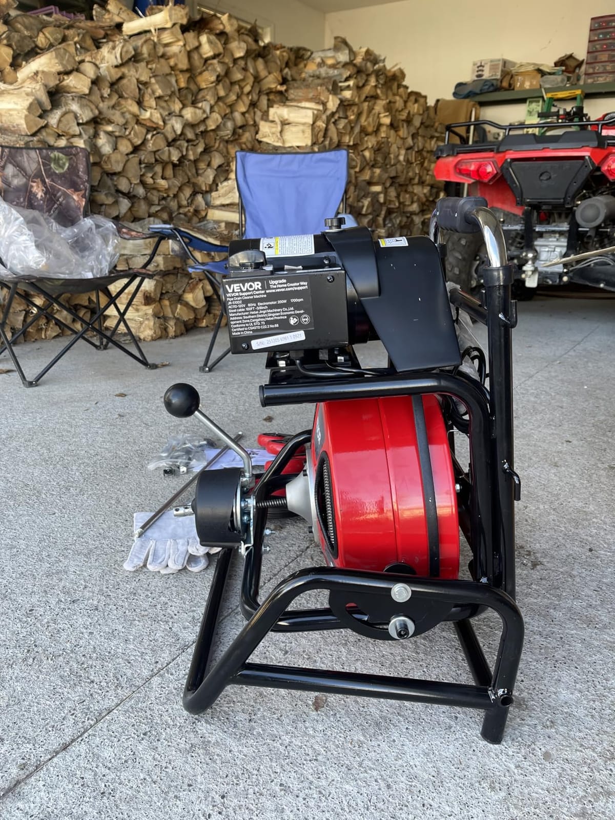 VEVOR Drain Cleaner Machine 100 FT x 3/4 Inch, Auto Feed Sewer Snake Auger, Portable Drain Cleaning Machine with Multi-Wheel Combination, 6 Cutters & Air-Activated Foot Switch for 4