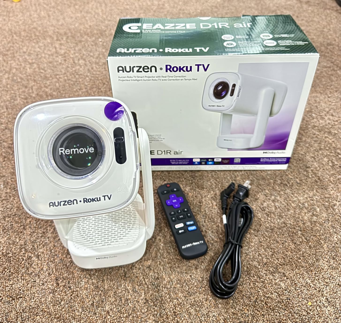 Aurzen Roku TV D1R air USB-C Powered Smart Portable Outdoor Projector White | Roku TV Built-in, WiFi & Bluetooth, Power Bank Supported, Native 1080P, DoIby Audio, Overhead Projector for Home & Outdoor customer photo 2