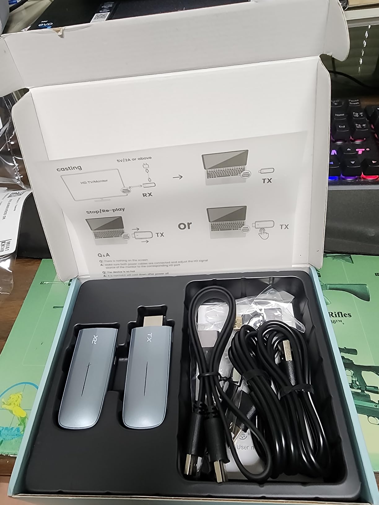 Wireless HDMI Transmitter and Receiver 400FT/120M, LDS Antenna Low-Latency Dual-Band 5.8+2.4G, 4K Decode 10Bit 1.08 Billion Hues Display Video and Audio to Monitor from Projector/TV (Blue) customer photo 1