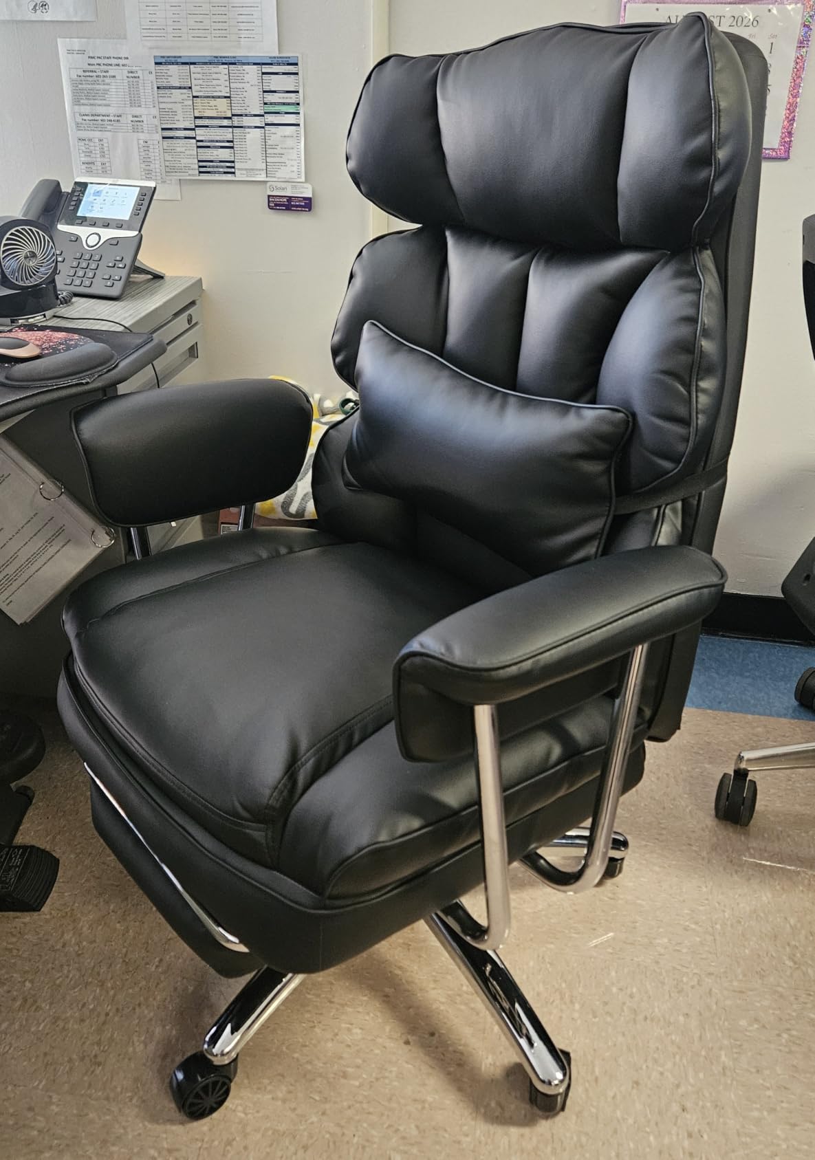 DUMOS Ergonomic Home Office Desk Chair, Executive Chair, PU Leather | Big Tall High Back, Lumbar Support, Reclining Height Adjustable, Computer Gaming, Footrest Swivel Wheels, Black customer photo 1