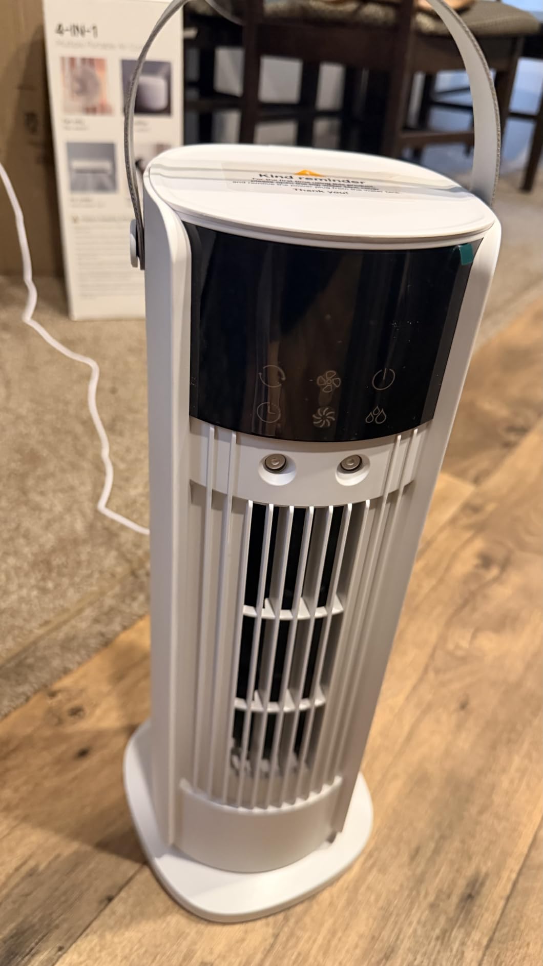 Portable Air Conditioner, 4 in 1 Evaporative Air Cooler with Remote Control, 1200ML Water Tank, 120 Oscillating, 4 Speeds, 12H Timer, Mist Spray Tower Fan for Home Office, White customer photo 2