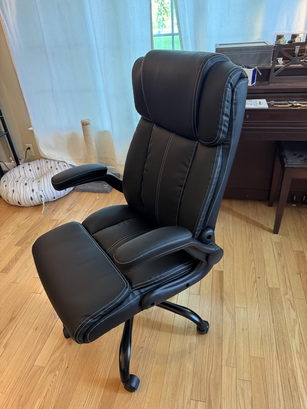 Office Chair, Ergonomic Executive Desk Chair with Lumbar Support for Lower Back Pain Relief, Padded Flip-Up Armrests, Leather Home Office Chair, Brown customer photo 1