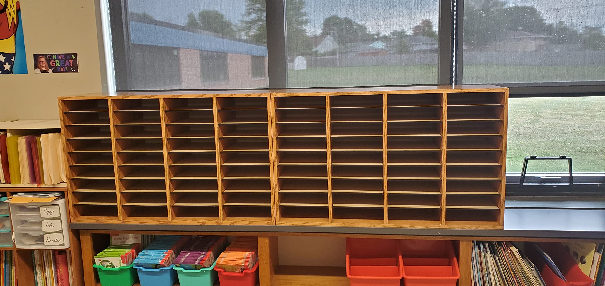 Safco Literature Organizer, 36 Compartments, Office and Classroom Mailbox with Adjustable Shelves, Wood Paper and Mail Sorter, Medium Oak customer photo 2